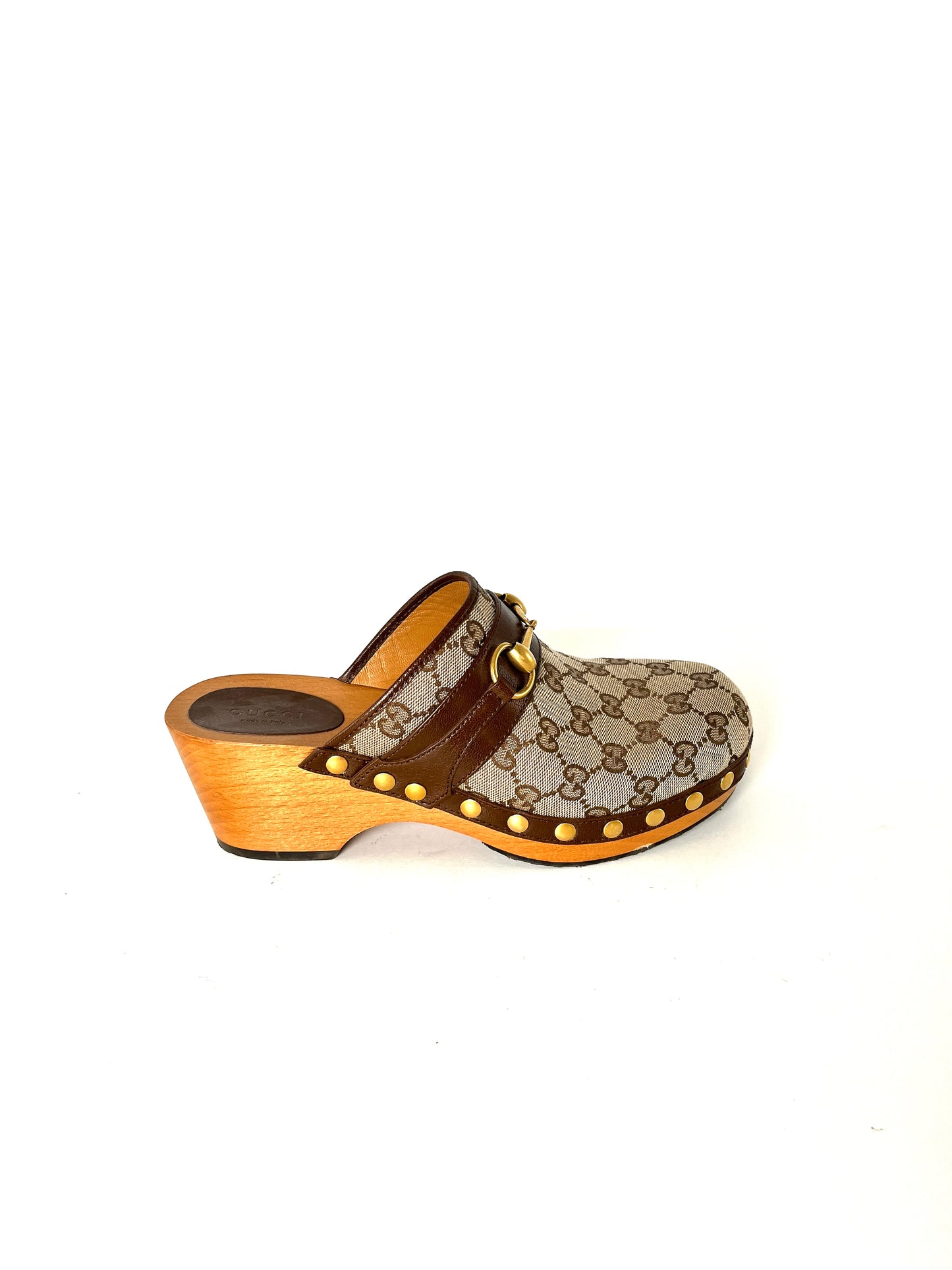 GUCCI Horsebit Brown Monogram GG Platform Clogs Shoes 39.5 9