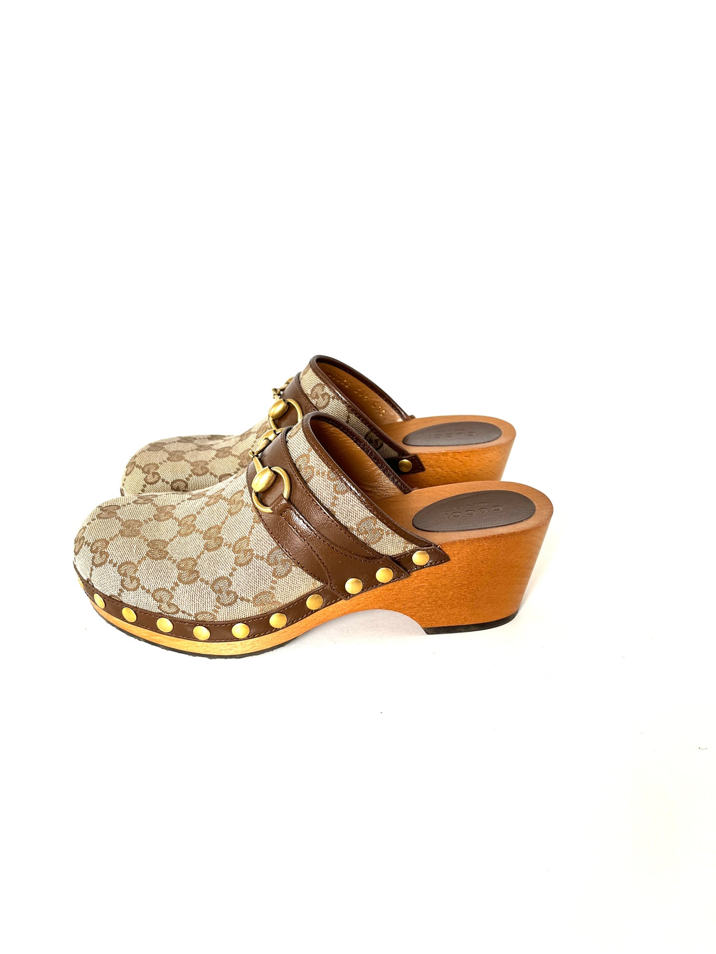 GUCCI Horsebit Brown Monogram GG Platform Clogs Shoes 39.5 9