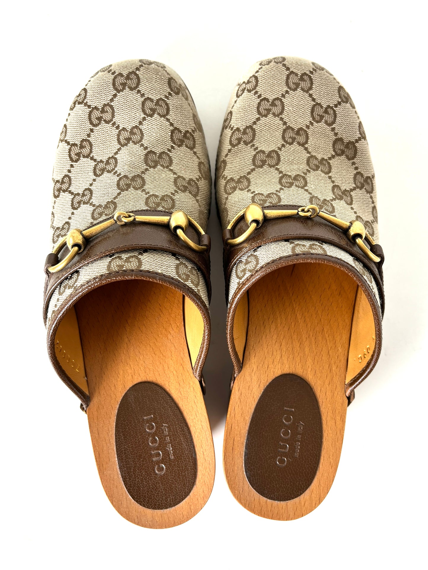 GUCCI Horsebit Brown Monogram GG Platform Clogs Shoes 39.5 9