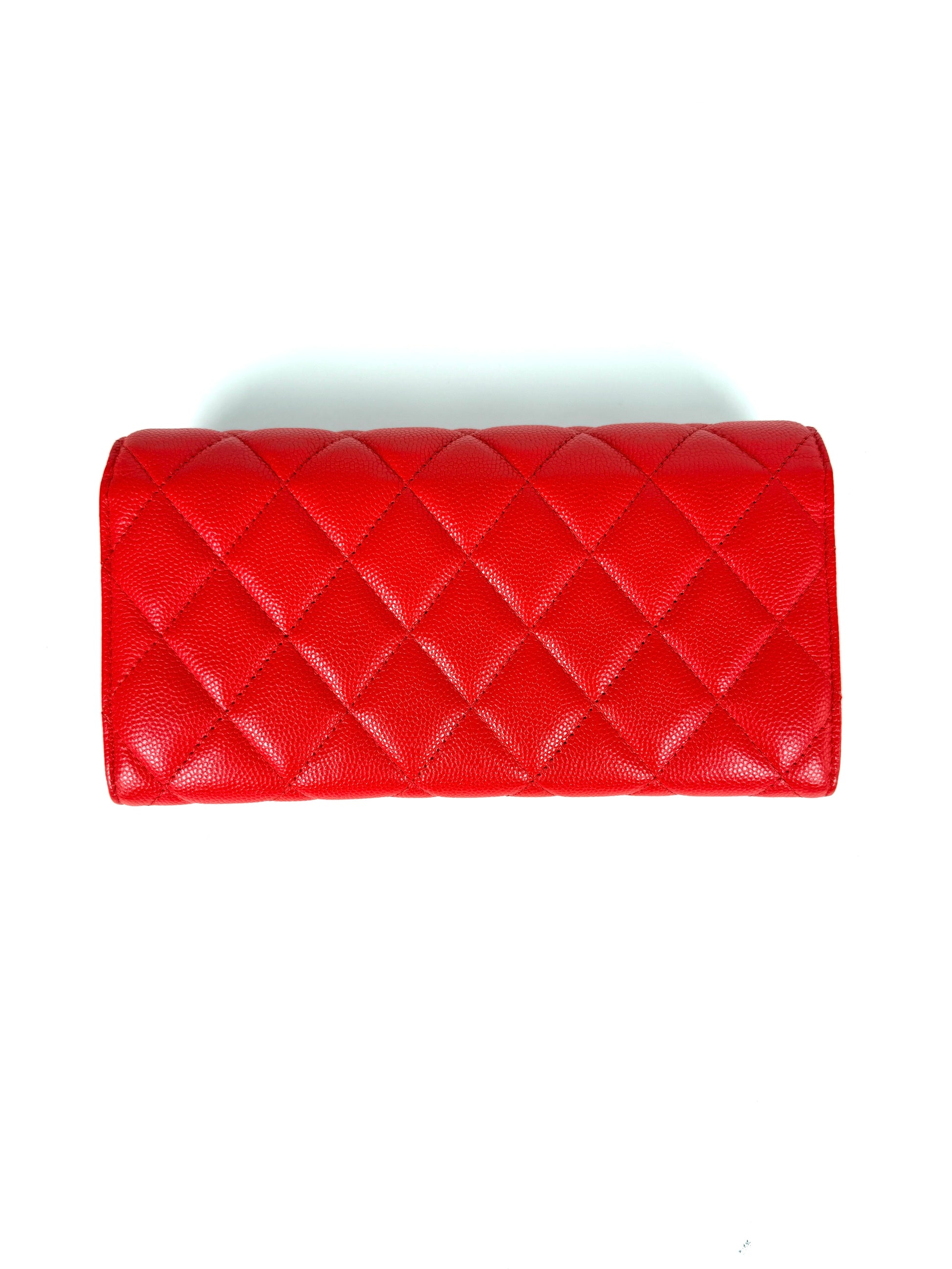 CHANEL Red Quilted Caviar Flap CC Long Gusset Continental Wallet