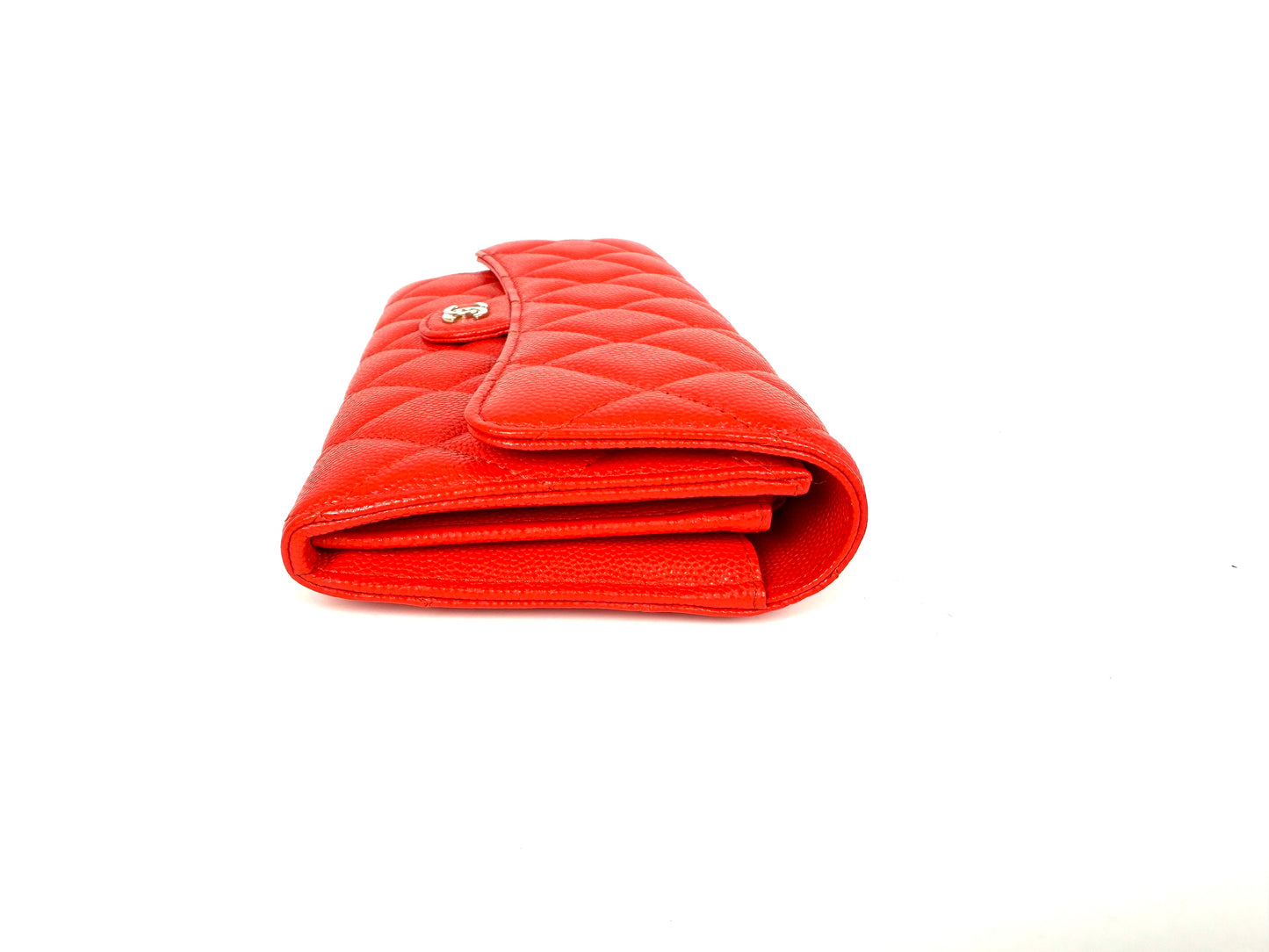 CHANEL Red Quilted Caviar Flap CC Long Gusset Continental Wallet