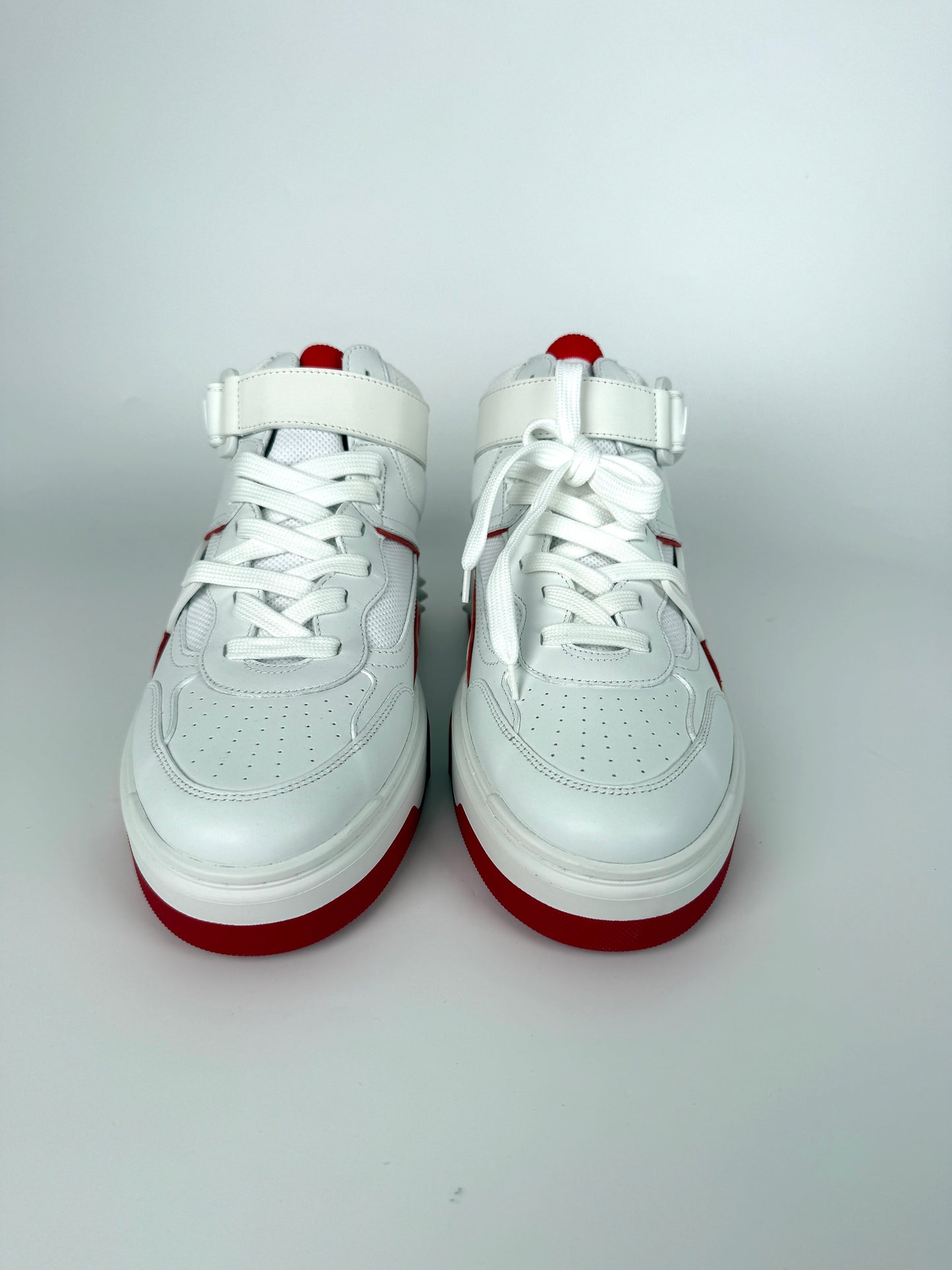 CHRISTIAN LOUBOUTIN Men's White Red Astroloubi Spike Mid Top Leather Sneakers 42, 9US NIB