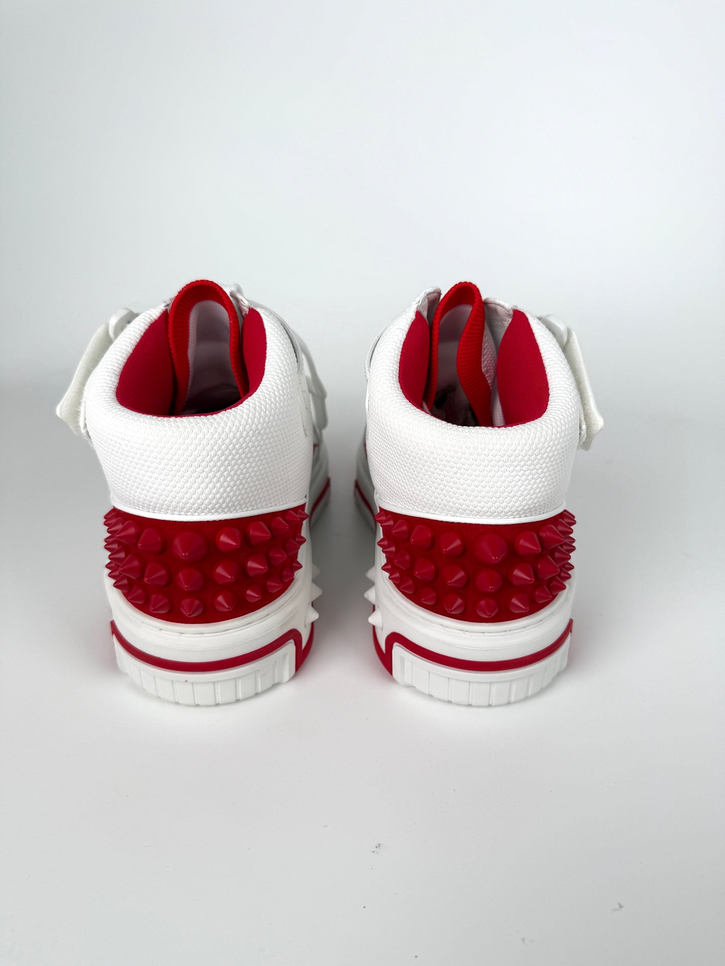 CHRISTIAN LOUBOUTIN Men's White Red Astroloubi Spike Mid Top Leather Sneakers 42, 9US NIB