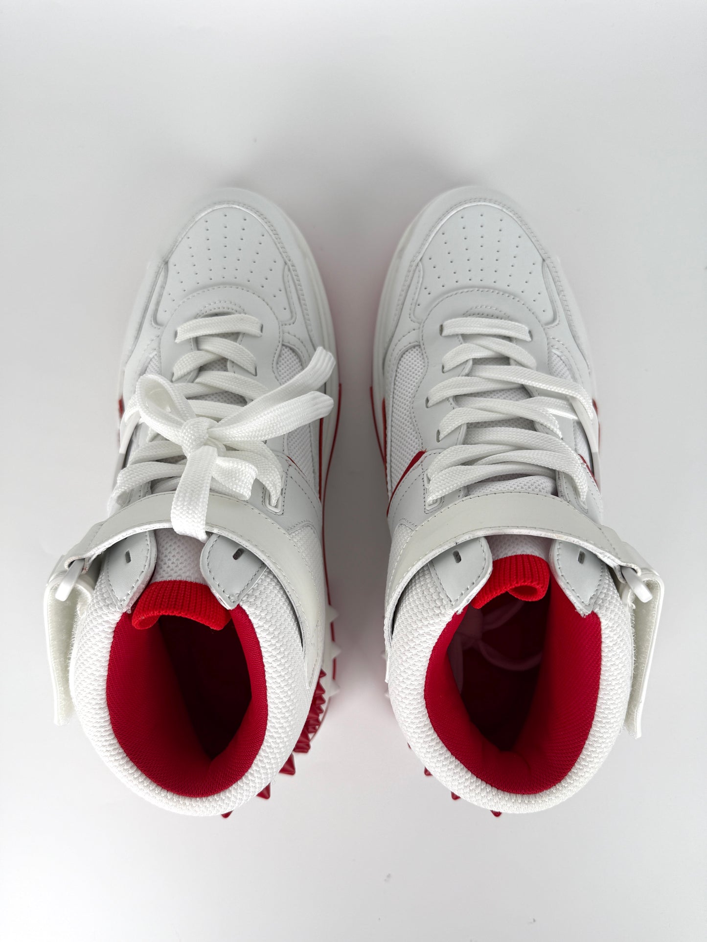 CHRISTIAN LOUBOUTIN Men's White Red Astroloubi Spike Mid Top Leather Sneakers 42, 9US NIB