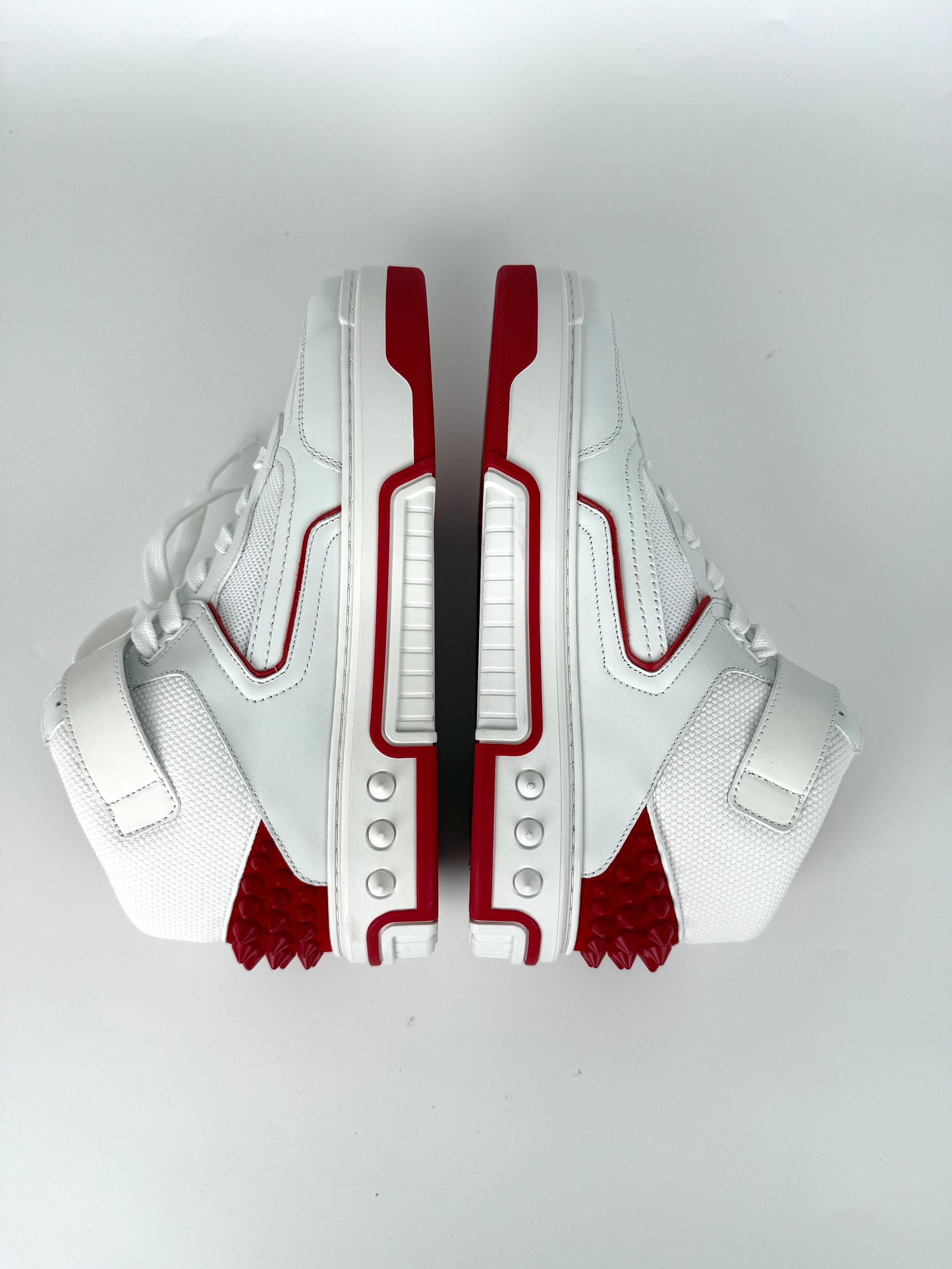 CHRISTIAN LOUBOUTIN Men's White Red Astroloubi Spike Mid Top Leather Sneakers 42, 9US NIB