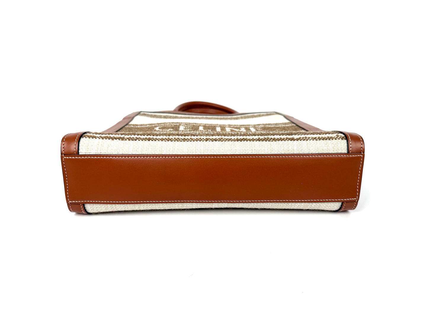 CELINE Raffia Striped Tobacco Tan Leather Trim Vertical Cabas Top Handle Crossbody Tote New with tag