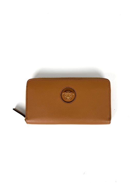 Versace La Medusa Long Zip Around Wallet Beige Leather 