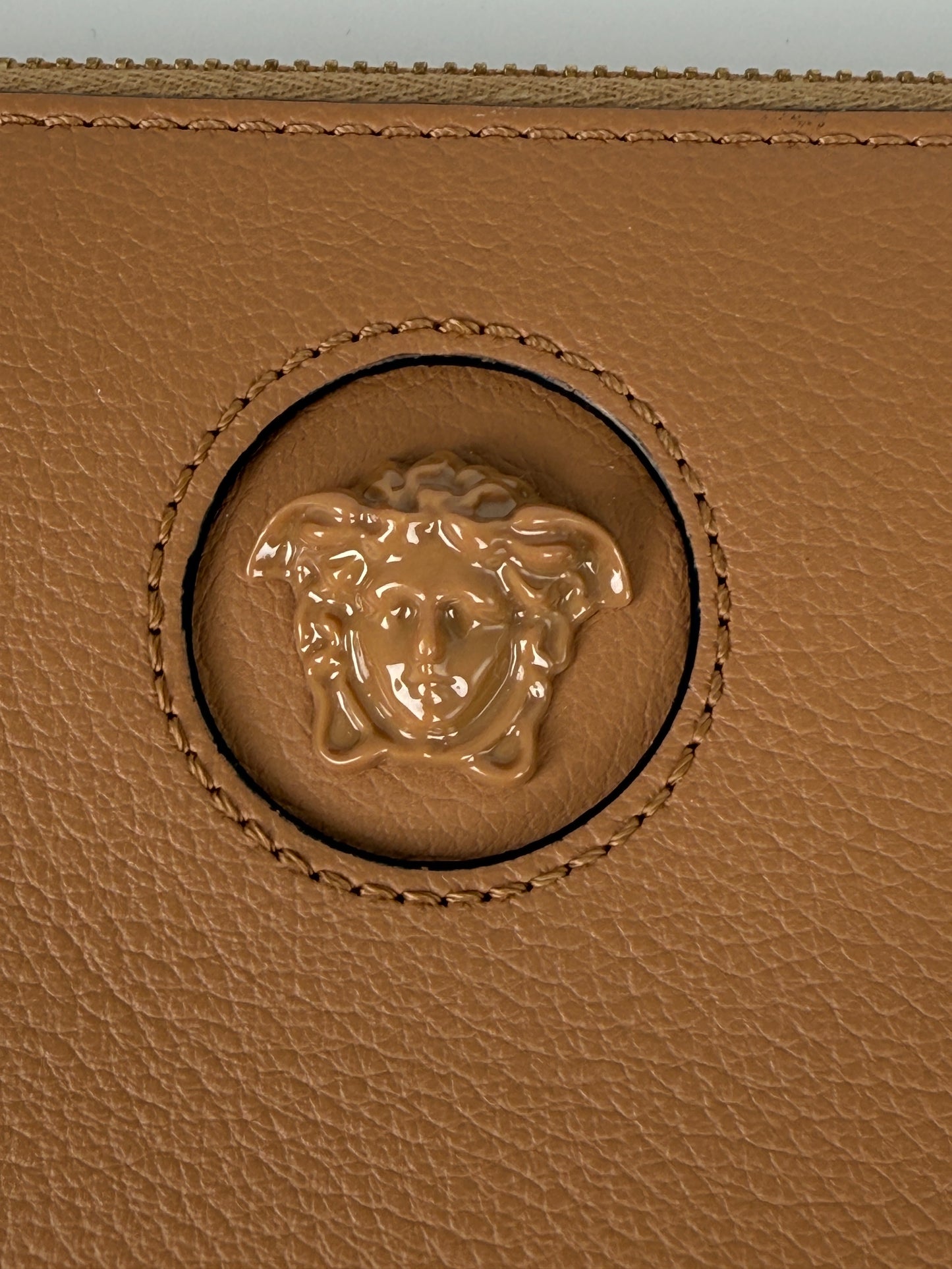 Versace La Medusa Long Zip Around Wallet Beige Leather