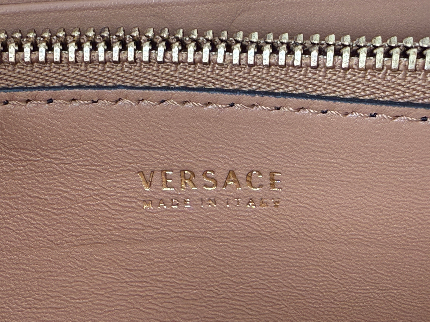 Versace La Medusa Long Zip Around Wallet Beige Leather