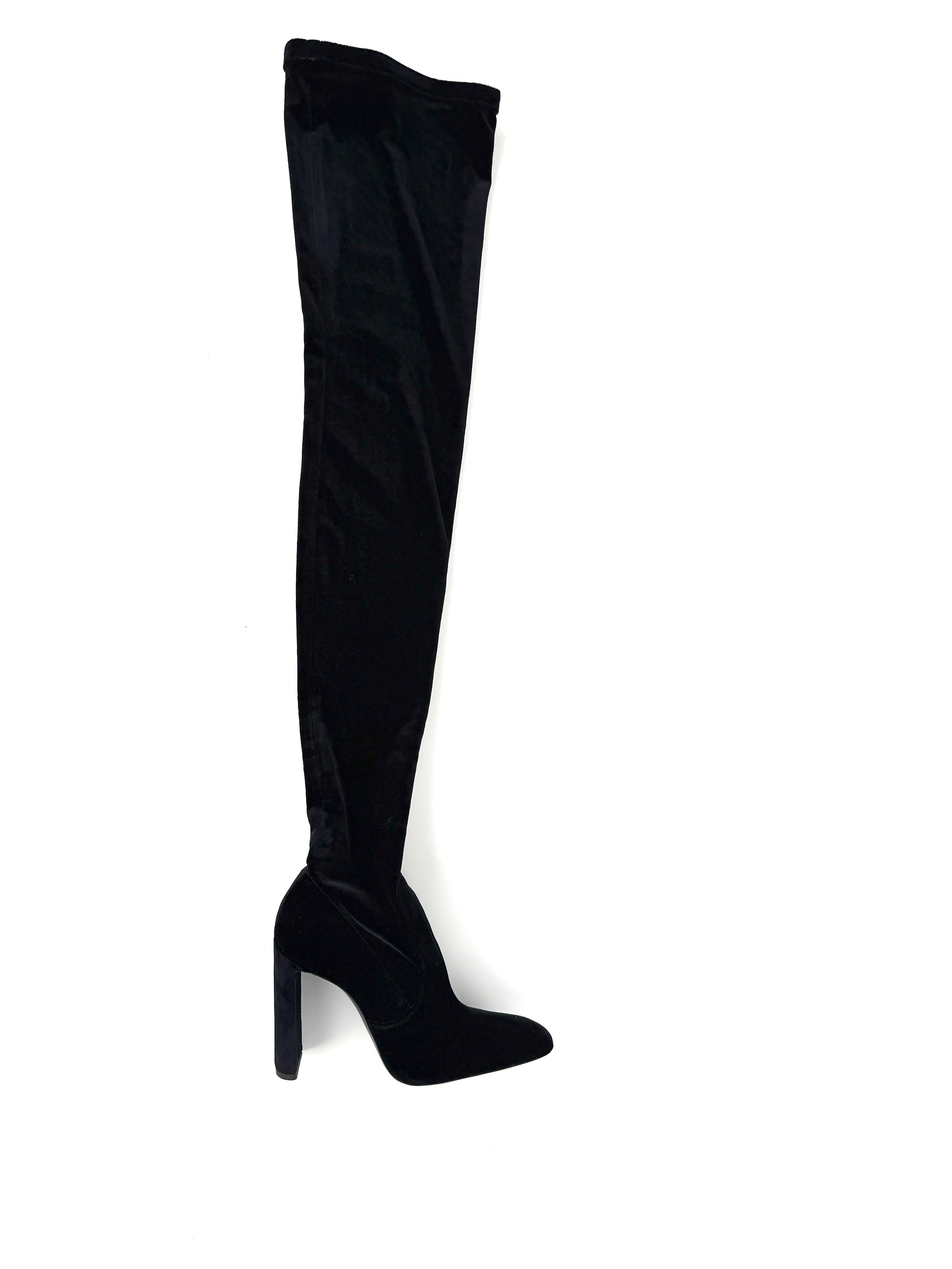 Saint Laurent Auteuil Black Stretch Velvet Sock Thigh High Heel Boots 40, 9.5 New