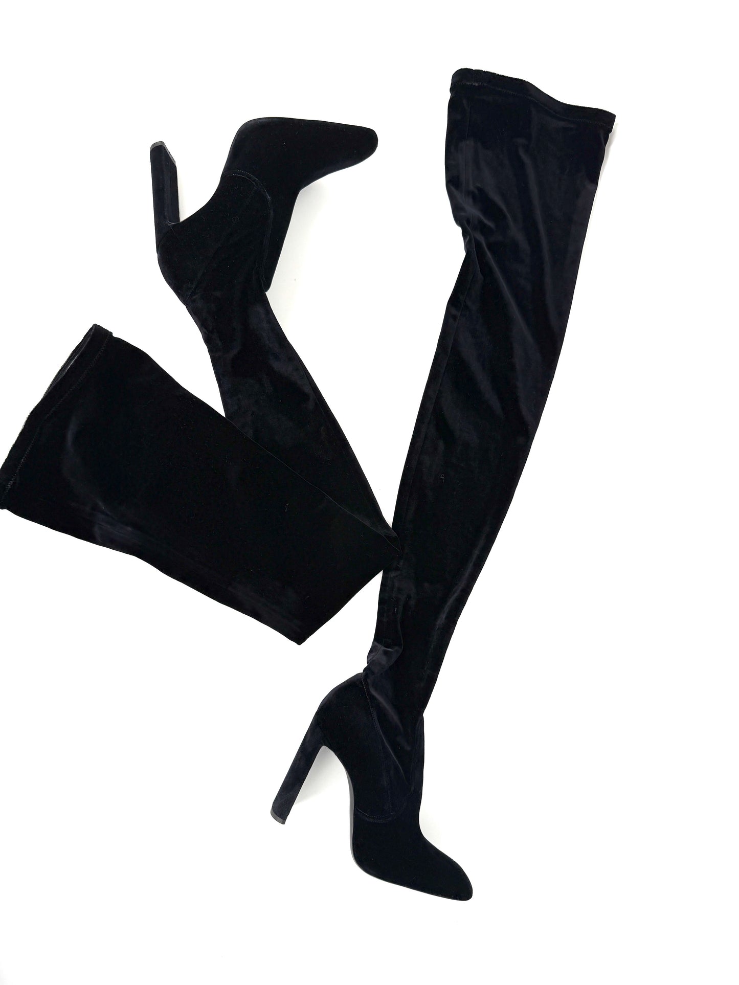 Saint Laurent Auteuil Black Stretch Velvet Sock Thigh High Heel Boots 40, 9.5 New