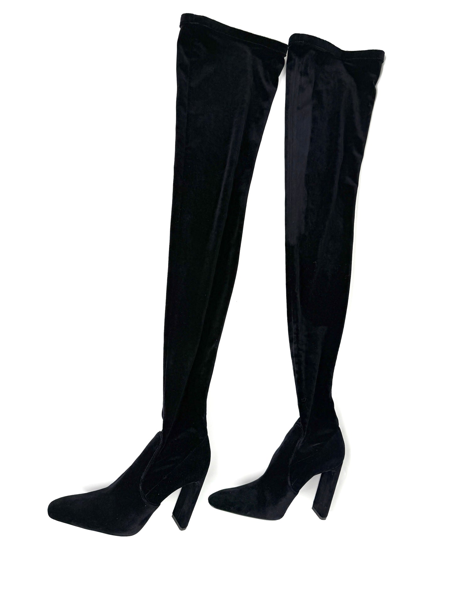 Saint Laurent Auteuil Black Stretch Velvet Sock Thigh High Heel Boots 40, 9.5 New