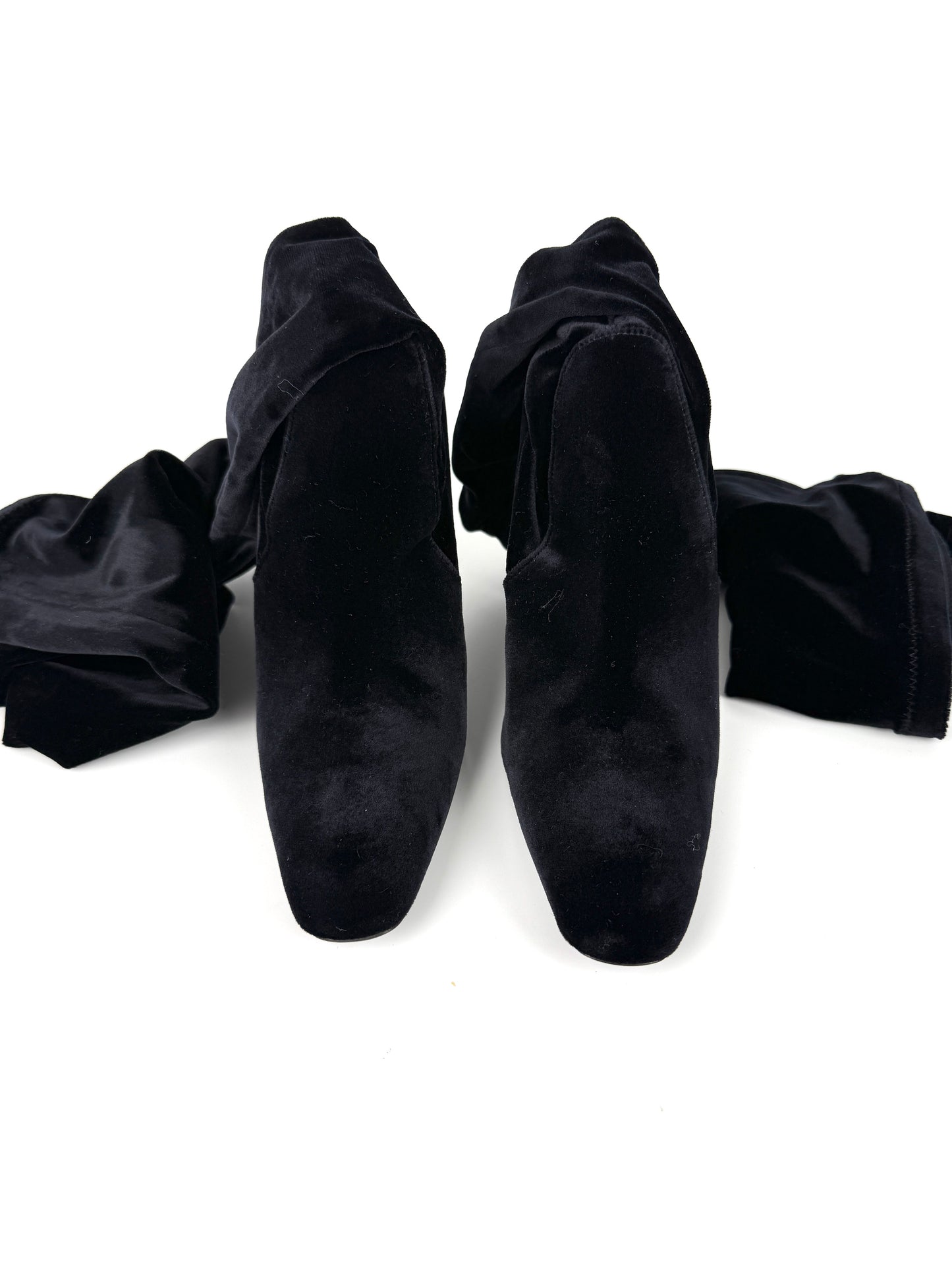 Saint Laurent Auteuil Black Stretch Velvet Sock Thigh High Heel Boots 40, 9.5 New