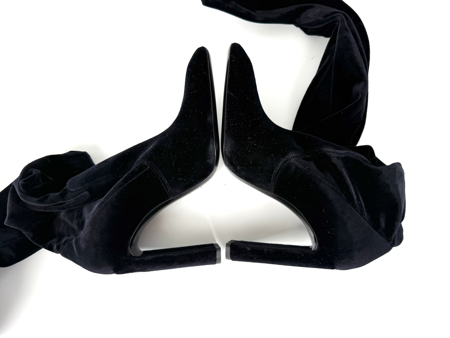 Saint Laurent Auteuil Black Stretch Velvet Sock Thigh High Heel Boots 40, 9.5 New