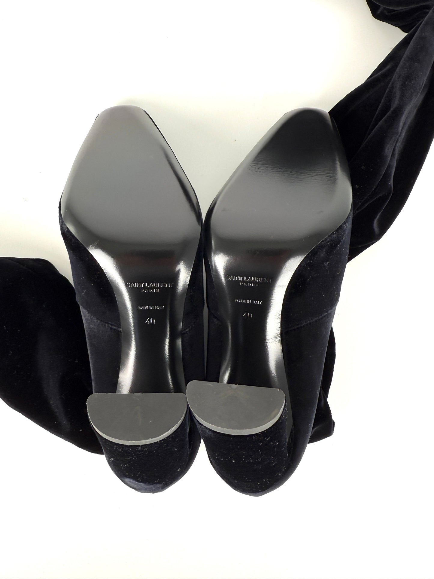 Saint Laurent Auteuil Black Stretch Velvet Sock Thigh High Heel Boots 40, 9.5 New