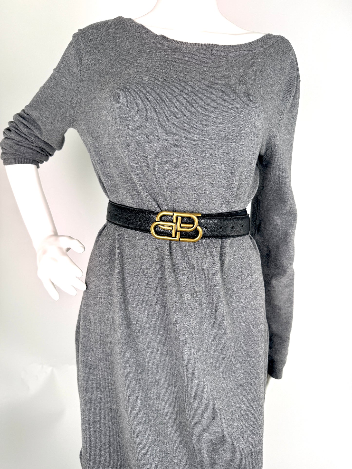 BALENCIAGA Black Brown Reversible BB Logo Leather Belt 85 34