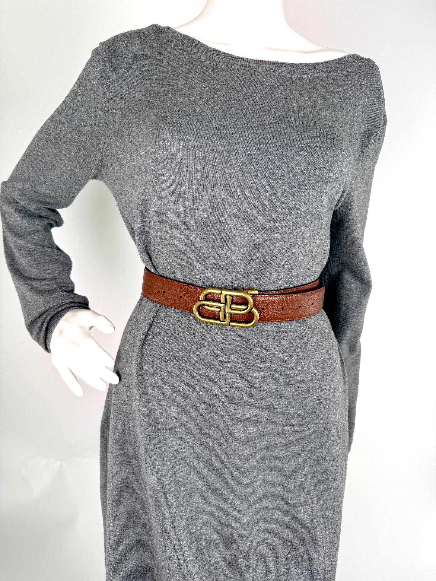 BALENCIAGA Black Brown Reversible BB Logo Leather Belt 85 34