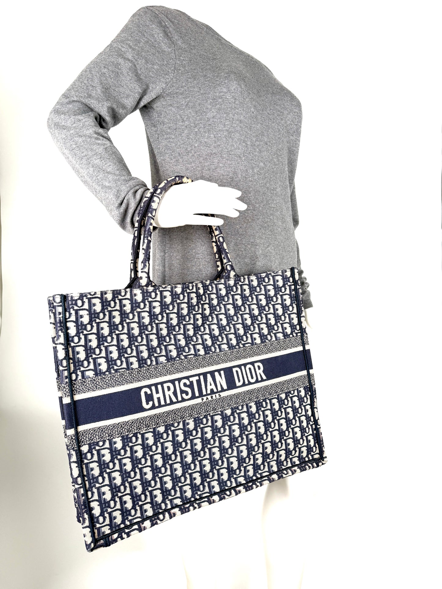 CHRISTIAN DIOR Oblique Jacquard Blue Ecru Large Book Tote Bag