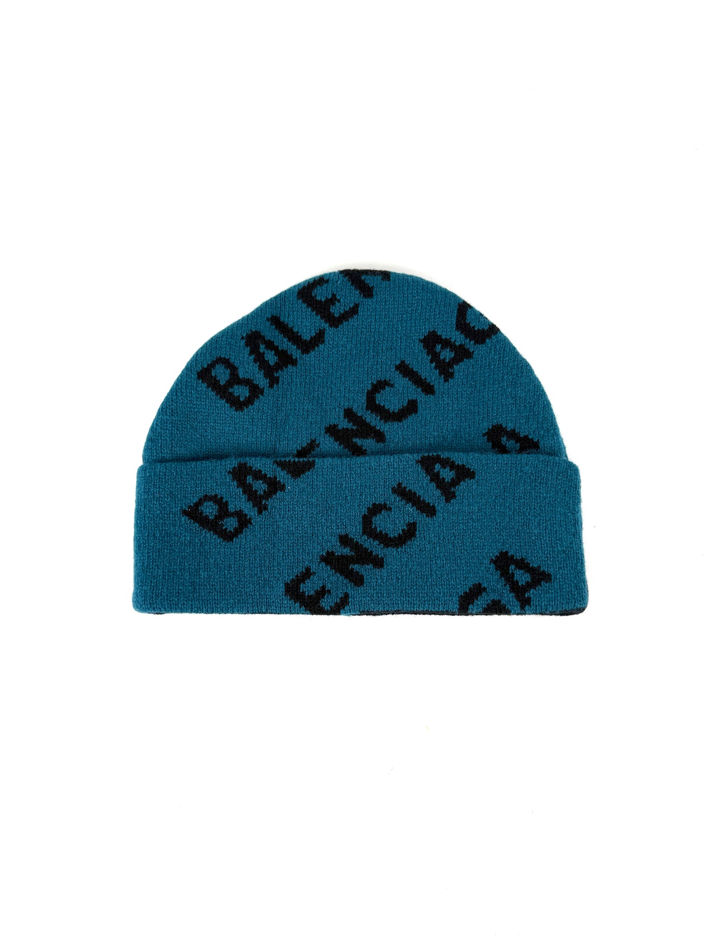 BALENCIAGA Beanie Wool Unisex Logo Blue Black Hat New with tags