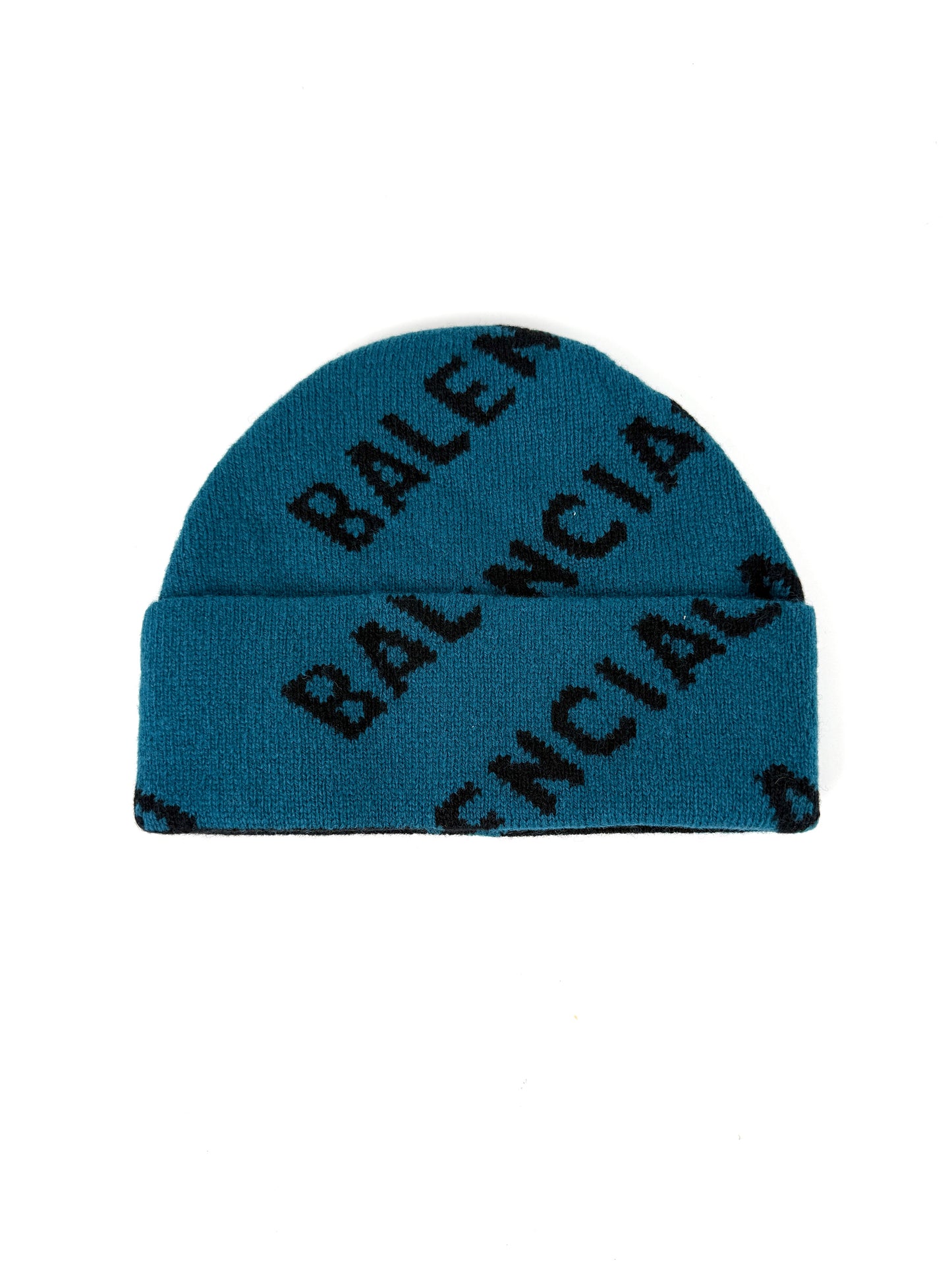 BALENCIAGA Beanie Wool Unisex Logo Blue Black Hat New with tags