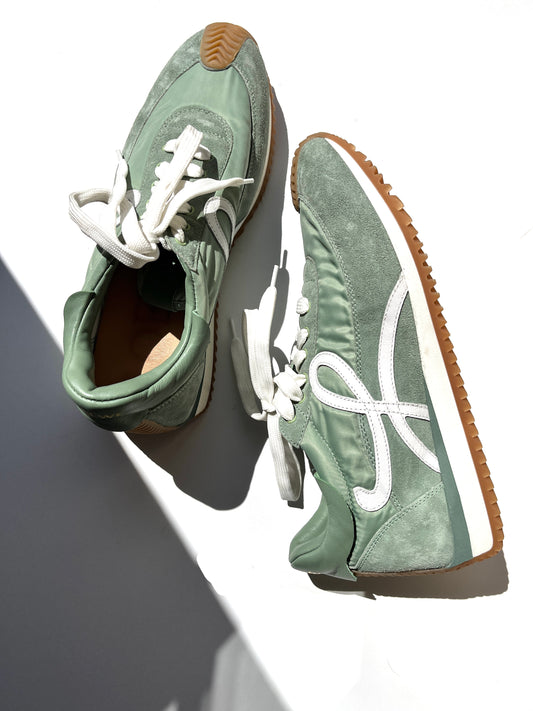 Loewe Green Suede Nylon White Sneakers 41 10