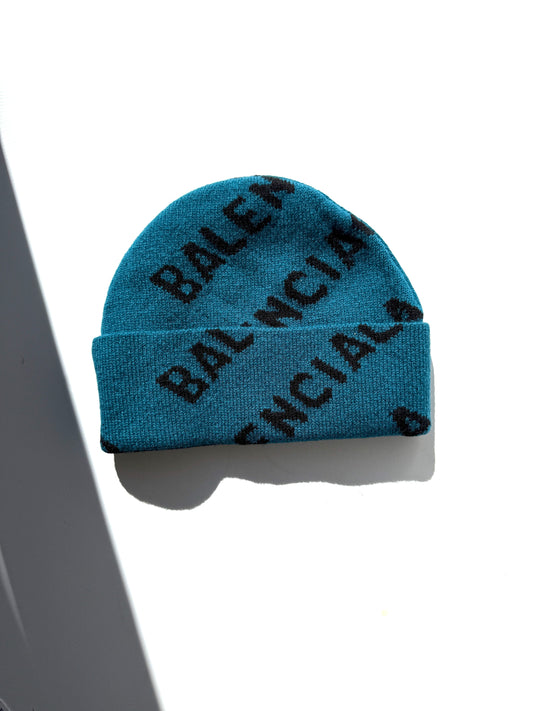 BALENCIAGA Beanie Wool Unisex Logo Blue Black Hat New with tags