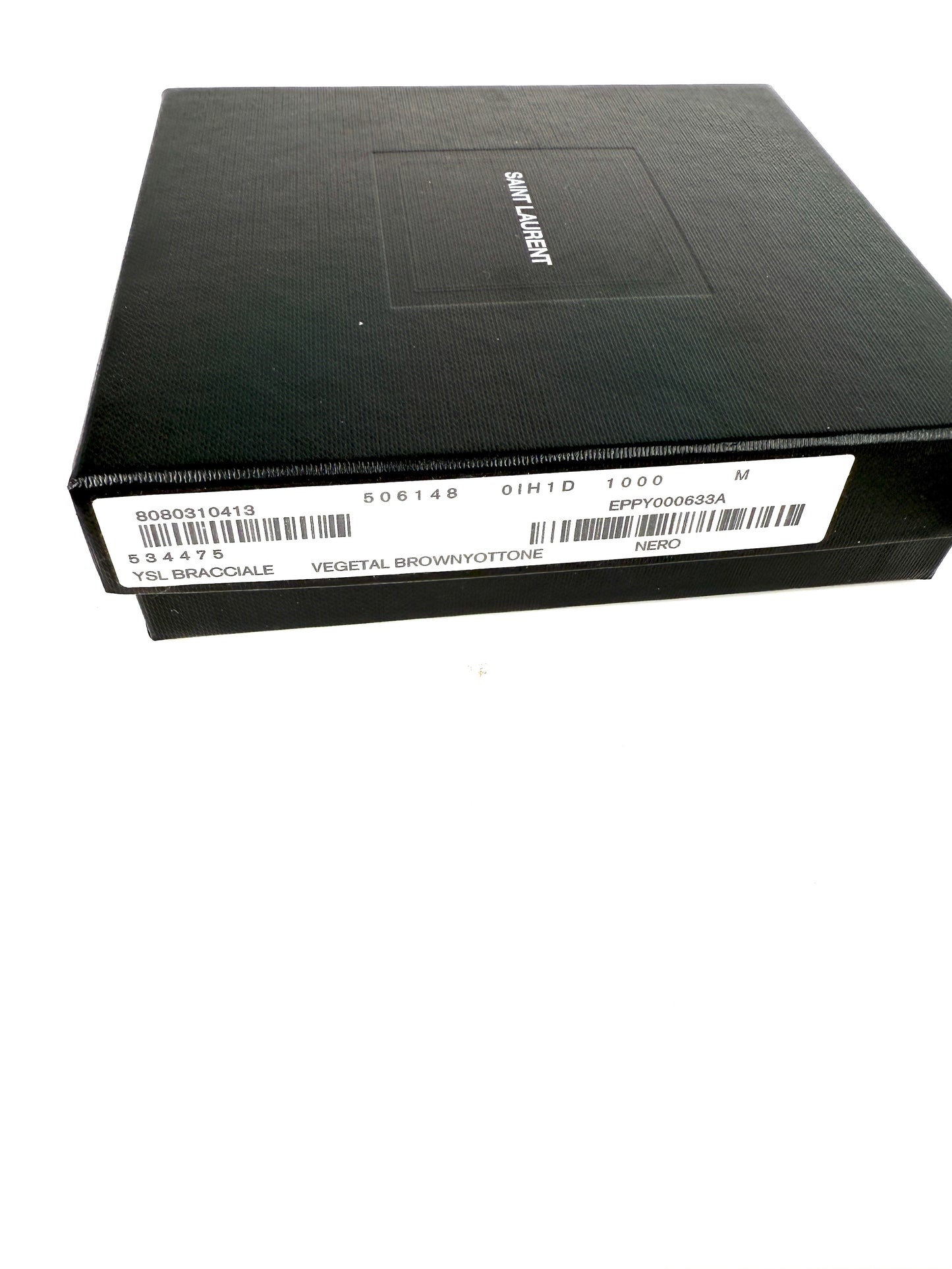 SAINT LAURENT ID Plaque Wrap Black Leather Bracelet M