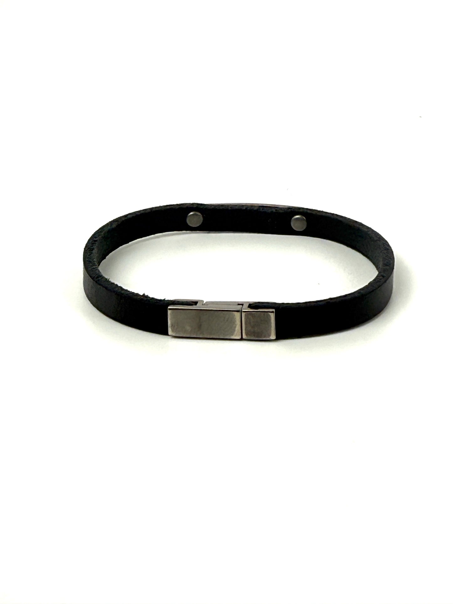 SAINT LAURENT ID Plaque Wrap Black Leather Bracelet M