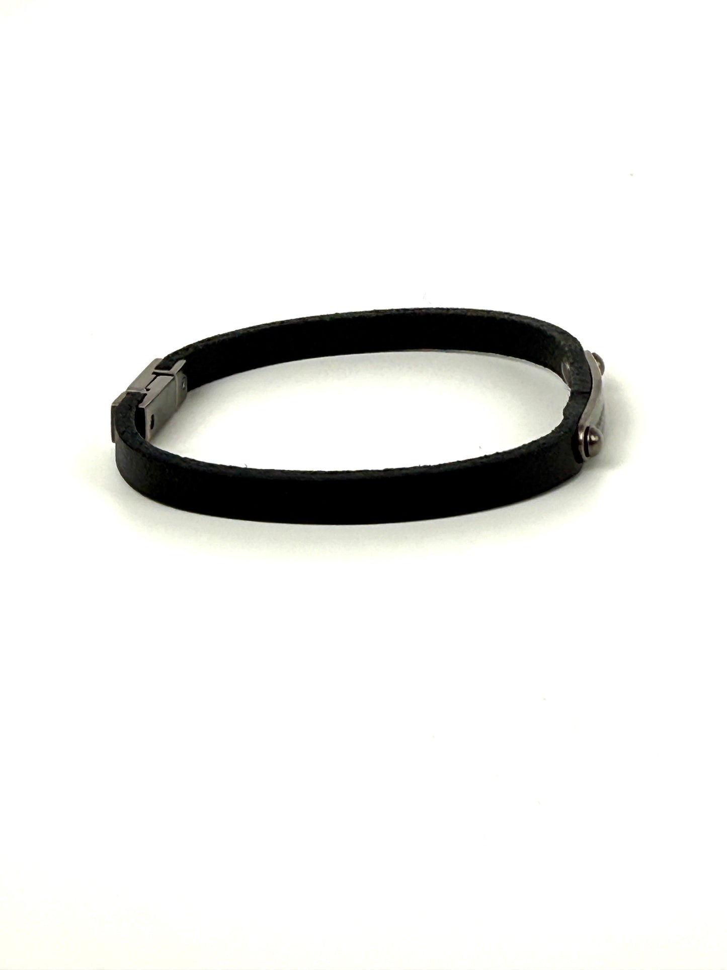 SAINT LAURENT ID Plaque Wrap Black Leather Bracelet M