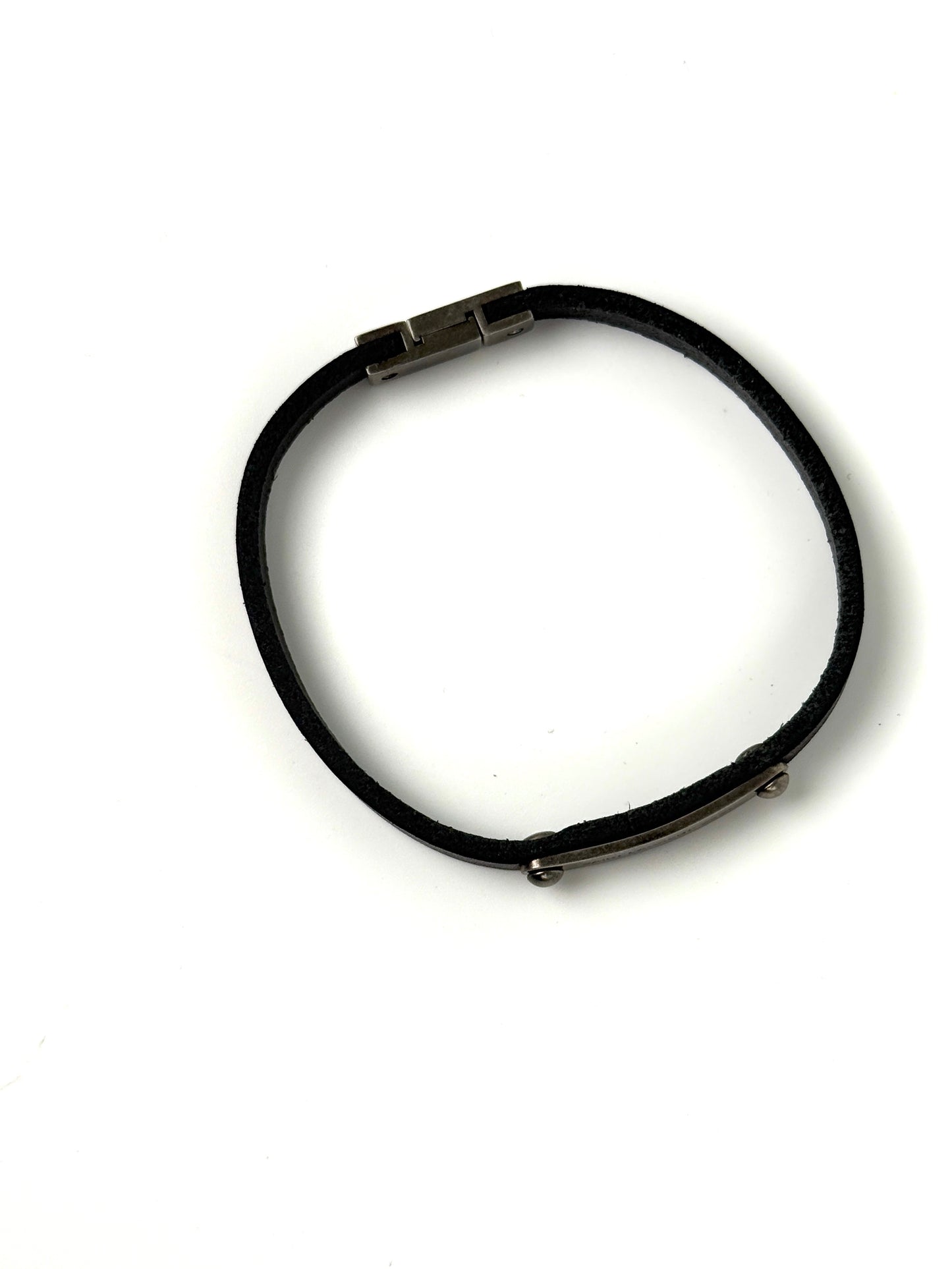 SAINT LAURENT ID Plaque Wrap Black Leather Bracelet M