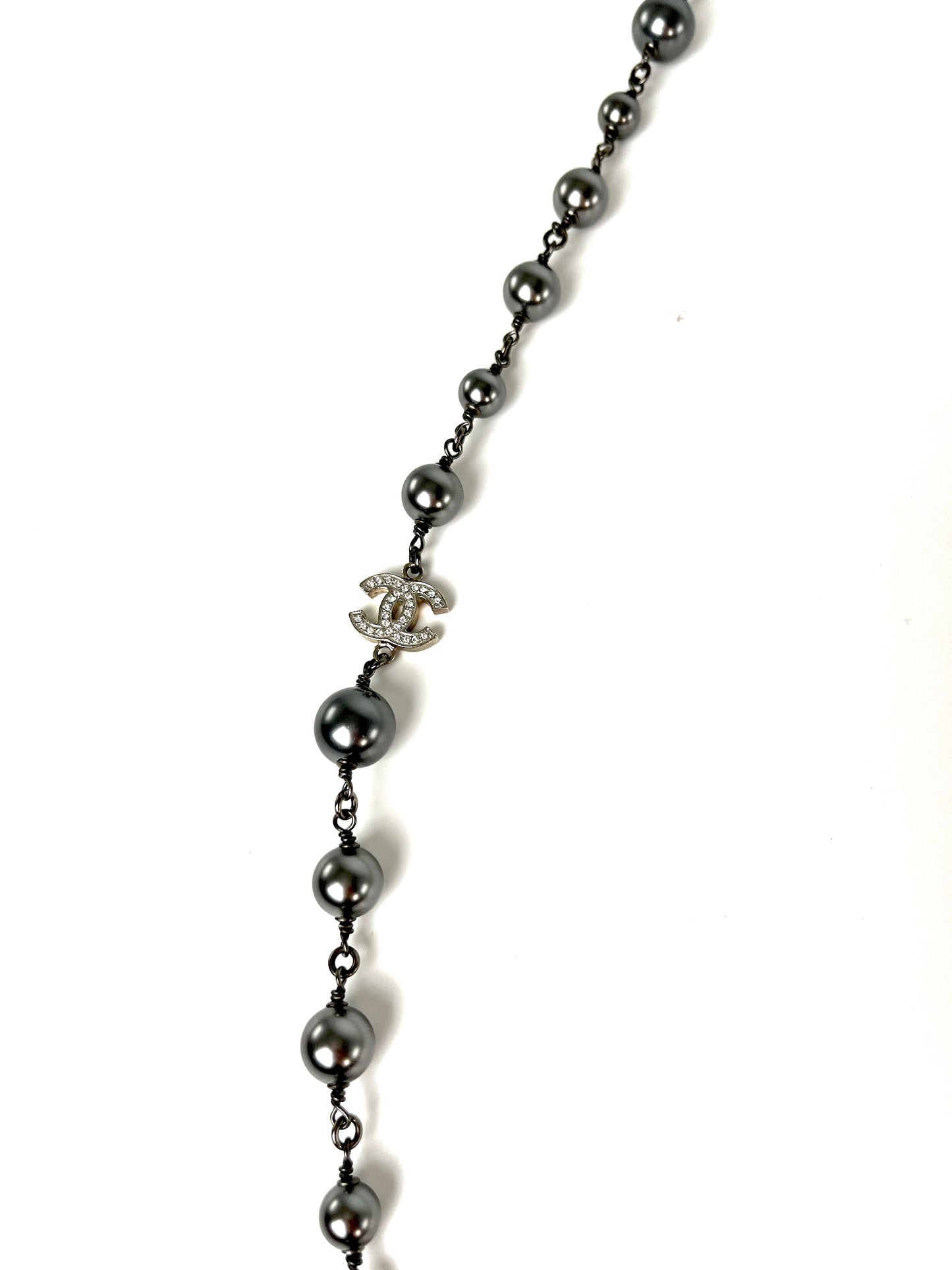 On layaway CHANEL Gray Faux Pearl Strass CC Station Long Necklace