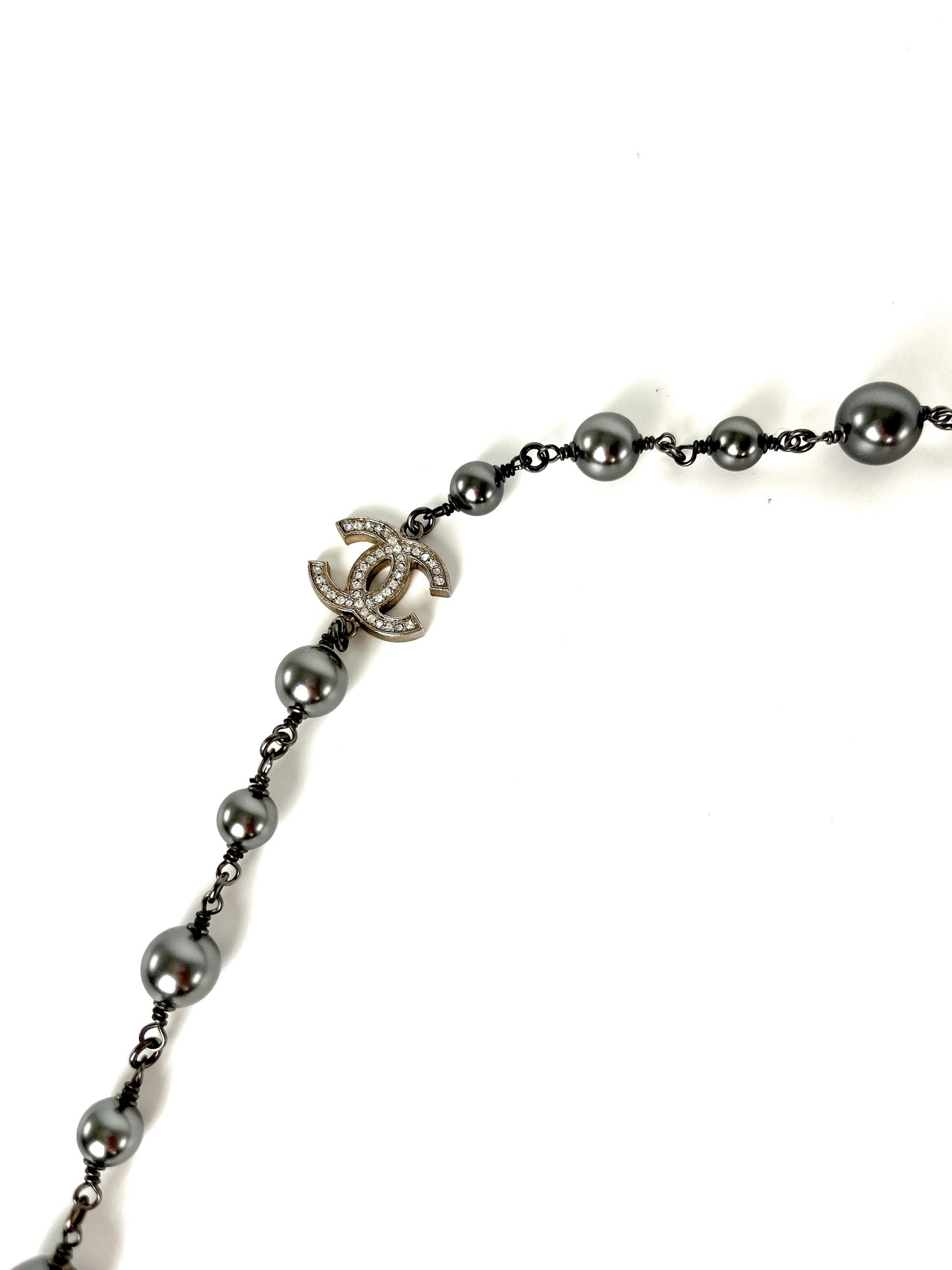 On layaway CHANEL Gray Faux Pearl Strass CC Station Long Necklace