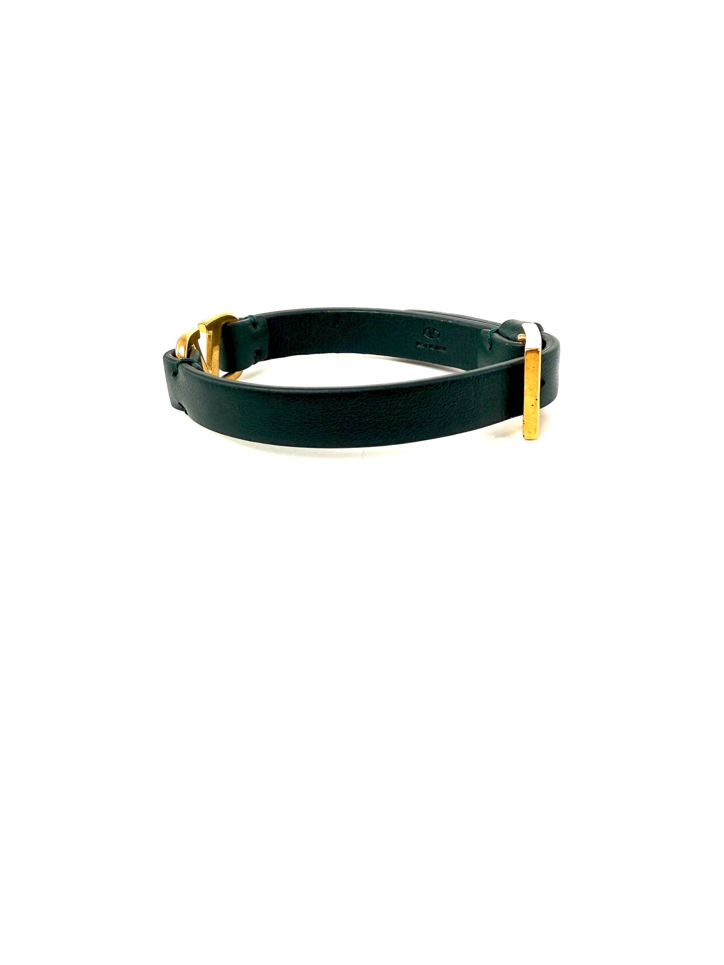 VALENTINO Leather Logo Wrap Green Gold Hardware Bracelet