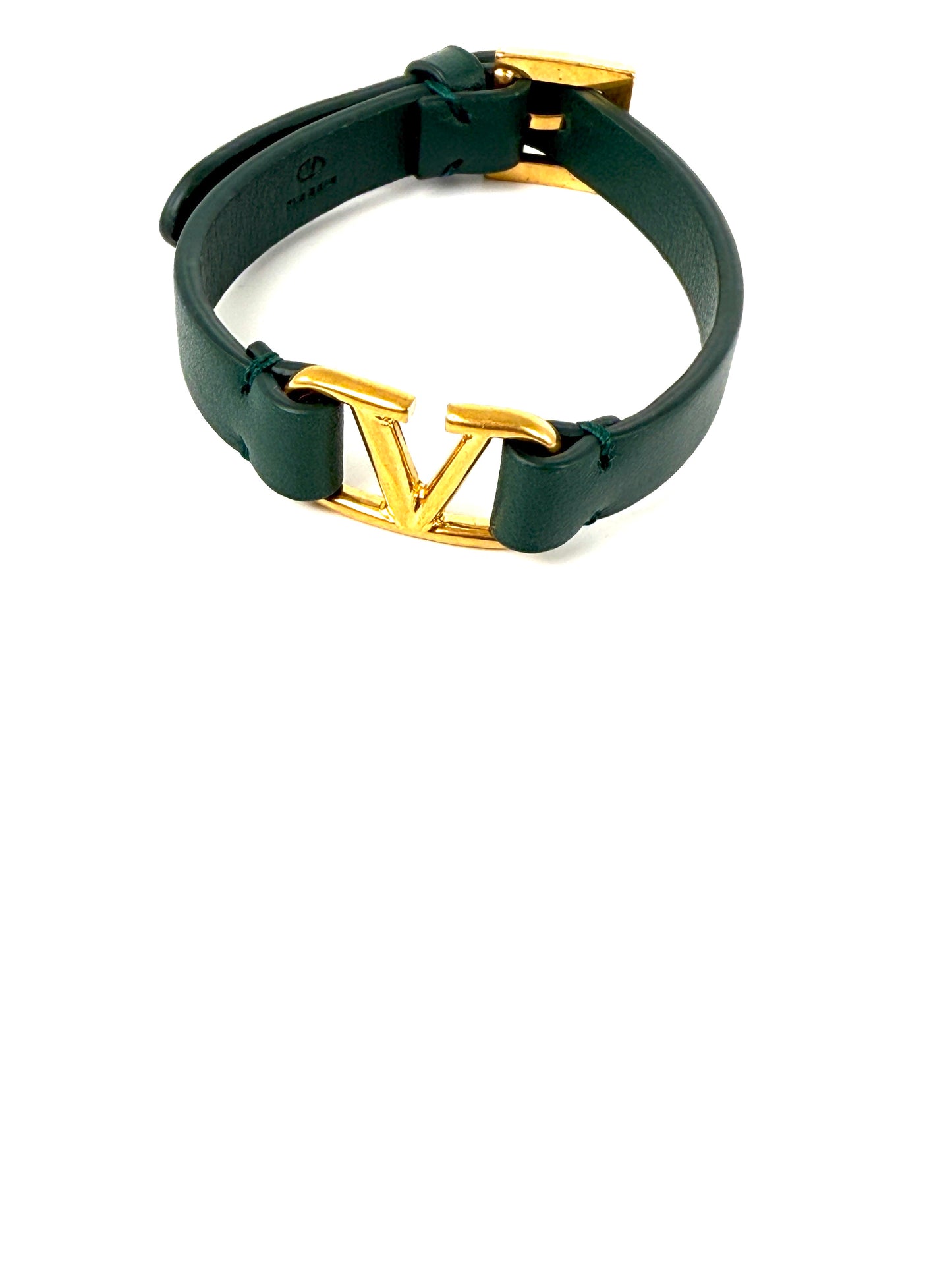 VALENTINO Leather Logo Wrap Green Gold Hardware Bracelet