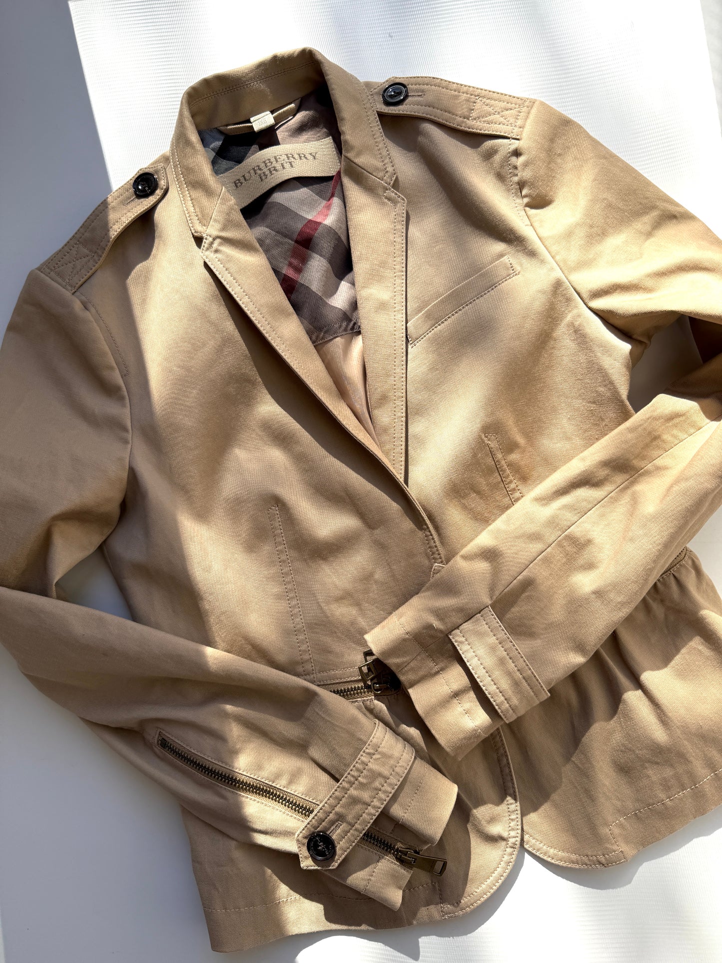BURBERRY Brit Beige Cotton Short Blazer Jacket 10 44
