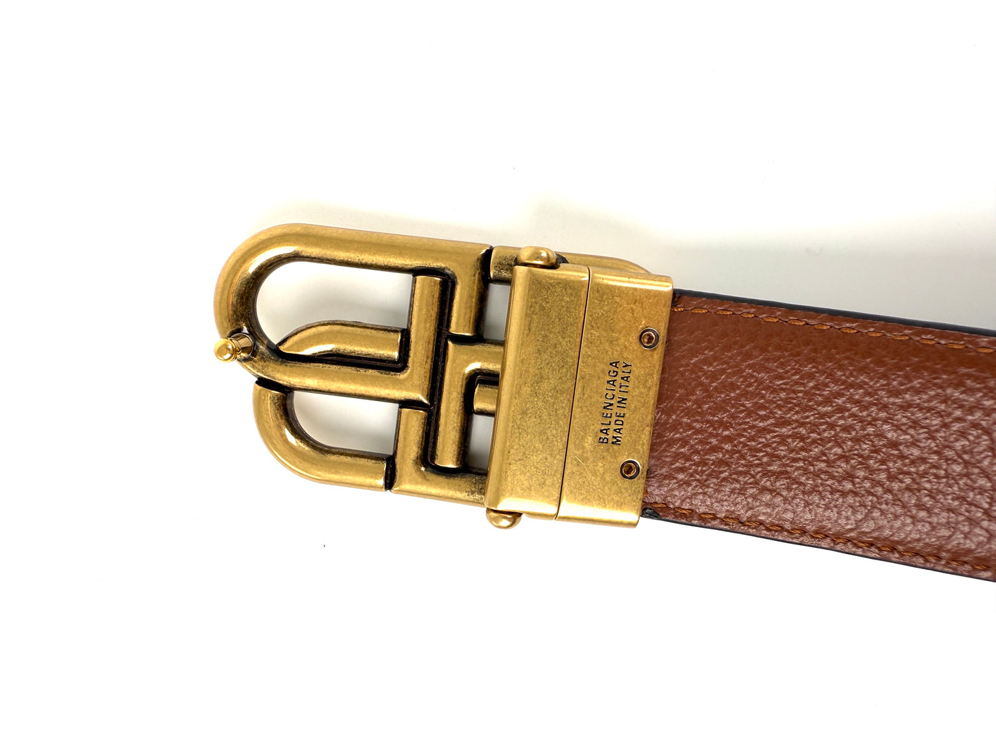 BALENCIAGA Black Brown Reversible BB Logo Leather Belt 85 34