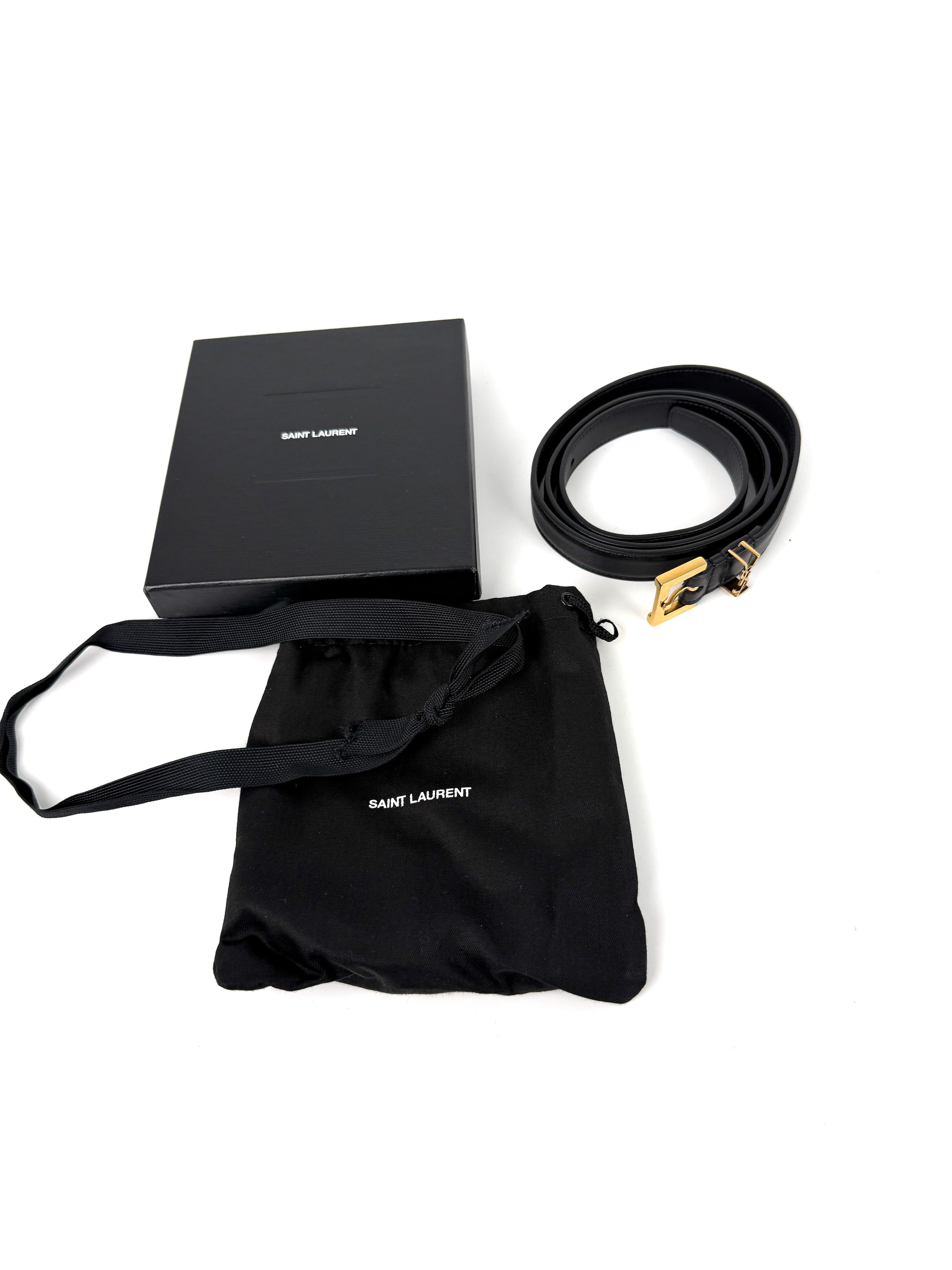 Saint Laurent Skinny YSL Logo Buckle Leather Belt 95 38 – Fashion