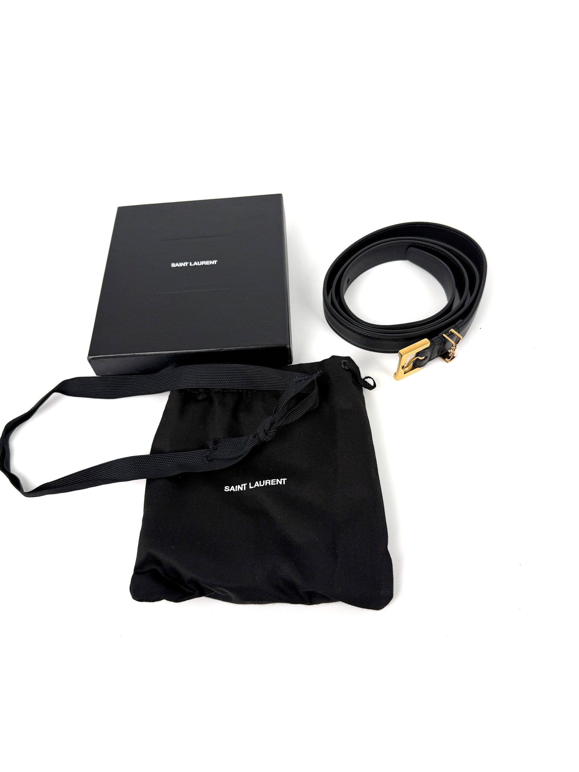 Saint Laurent Skinny YSL Logo Buckle Leather Belt 95 38