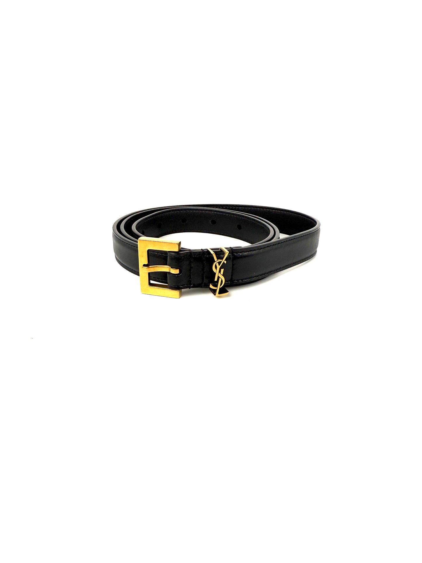 Saint Laurent Skinny YSL Logo Buckle Leather Belt 95 38
