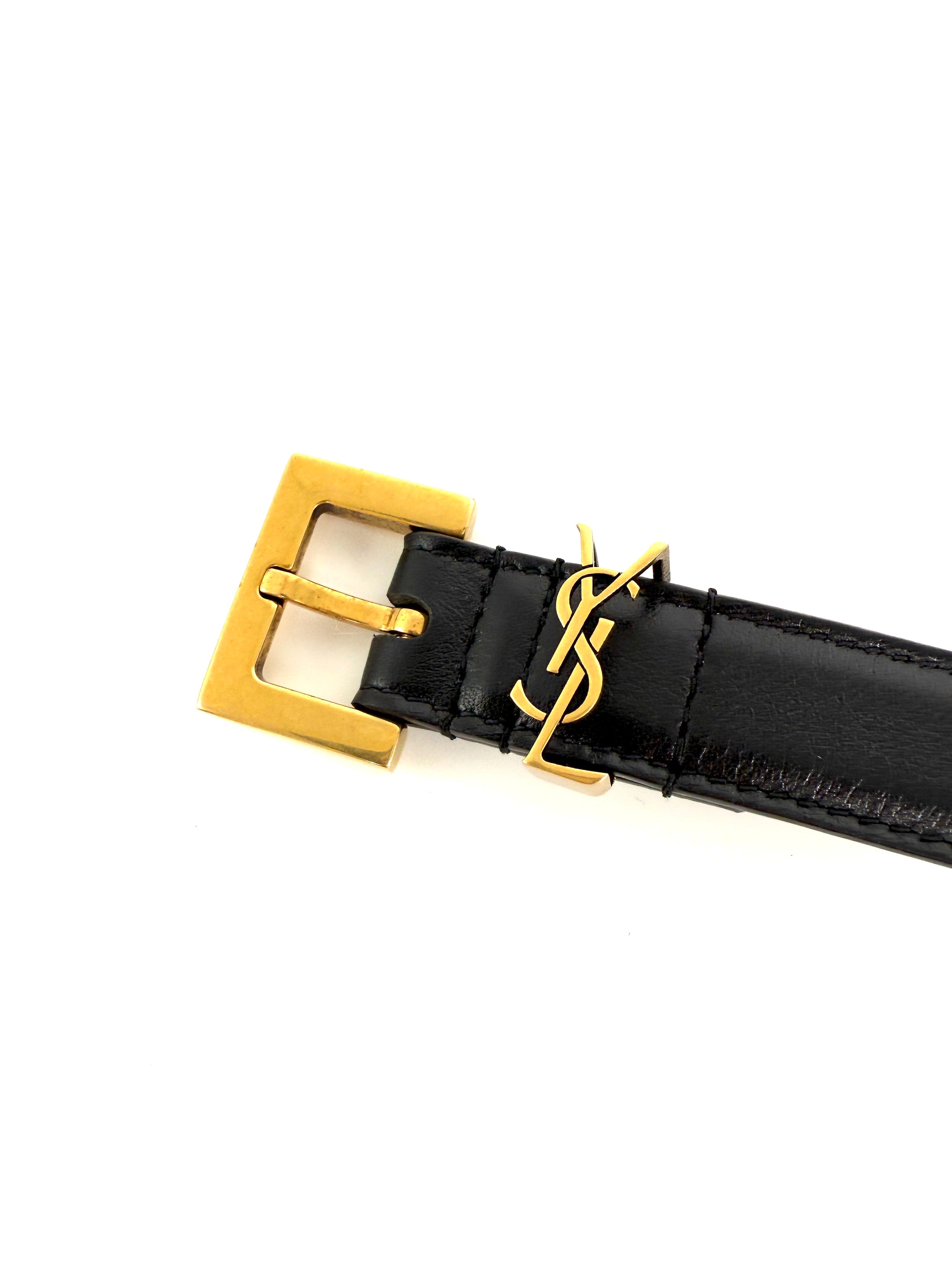 Saint Laurent Skinny YSL Logo Buckle Leather Belt 95 38 – Fashion
