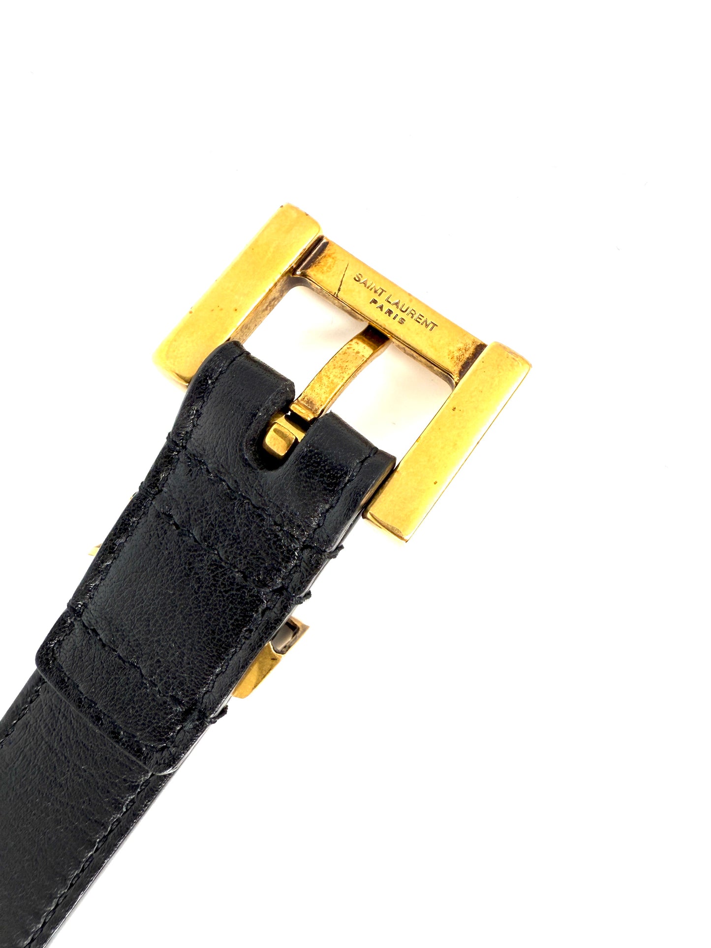 Saint Laurent Skinny YSL Logo Buckle Leather Belt 95 38