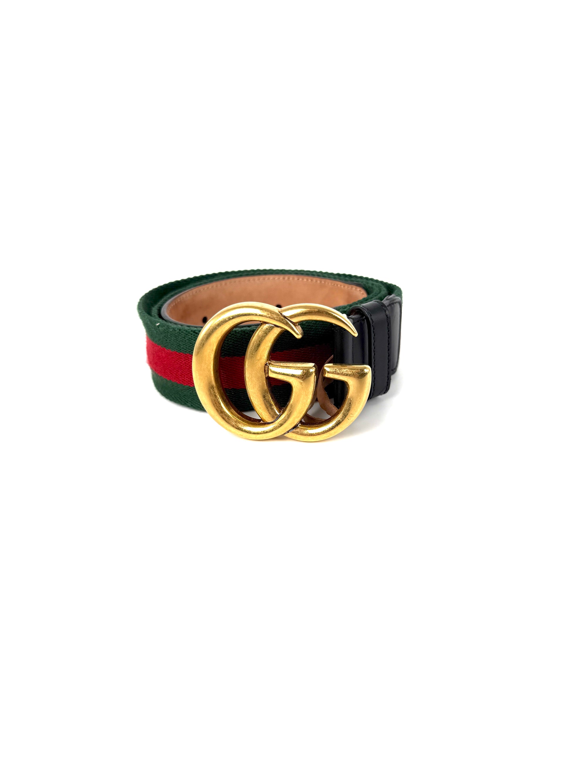 GUCCI Web Accent GG Logo Buckle Wide Canvas Leather Belt 95 38