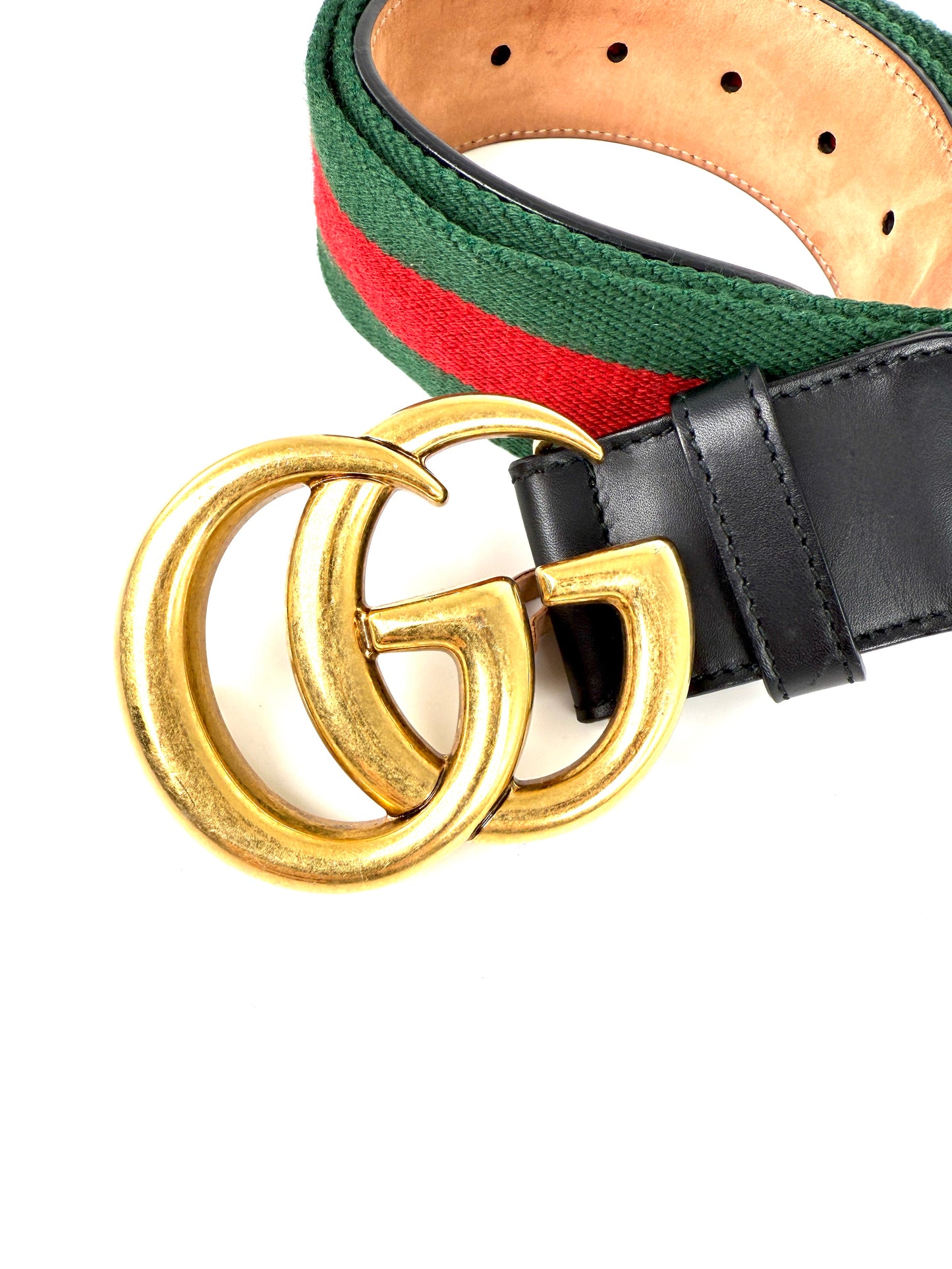 GUCCI Web Accent GG Logo Buckle Wide Canvas Leather Belt 95 38
