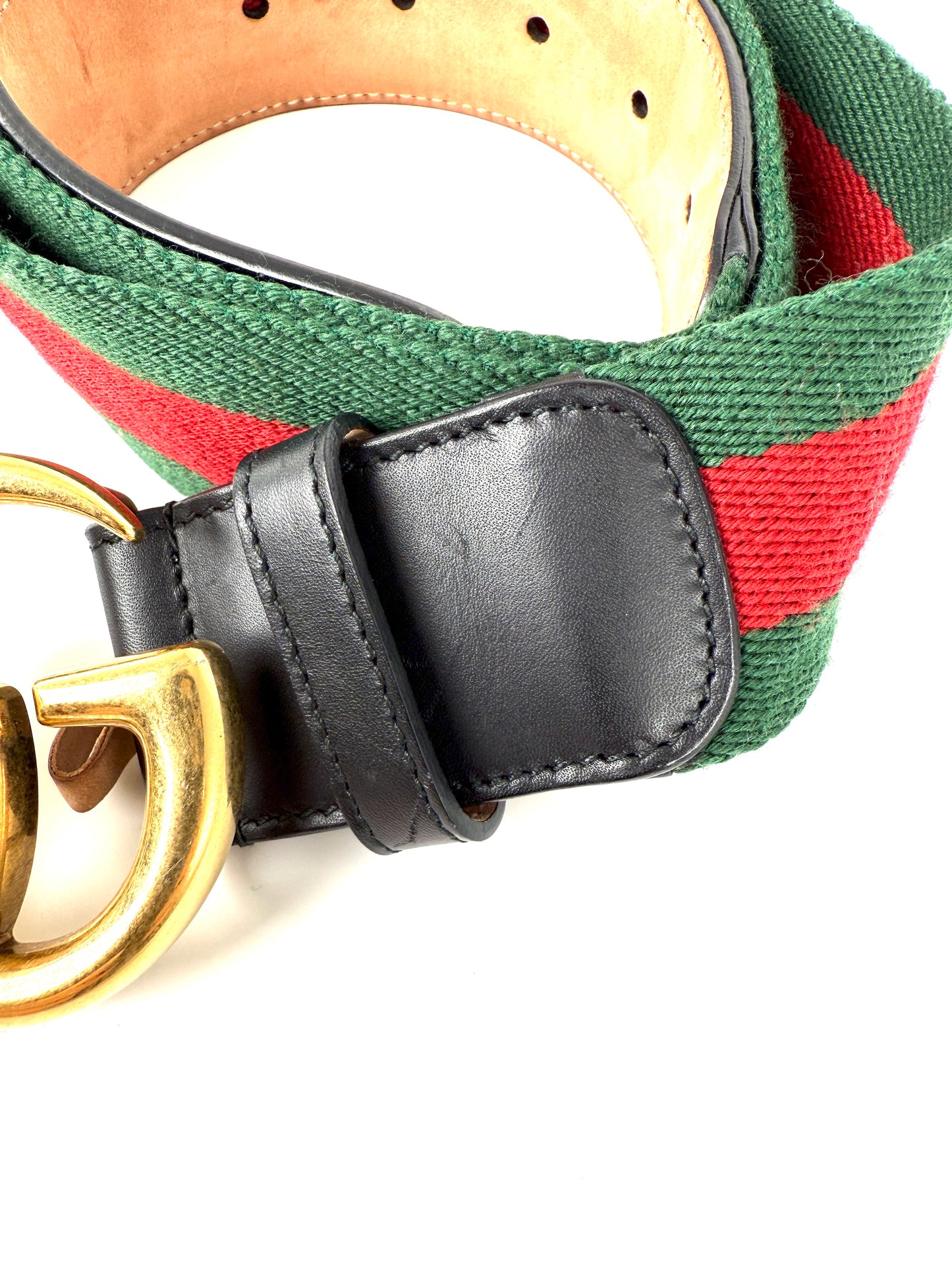 GUCCI Web Accent GG Logo Buckle Wide Canvas Leather Belt 95 38