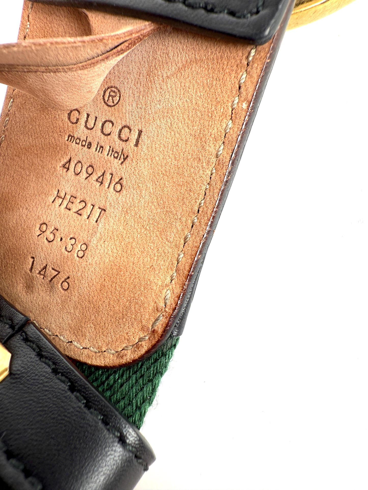 GUCCI Web Accent GG Logo Buckle Wide Canvas Leather Belt 95 38