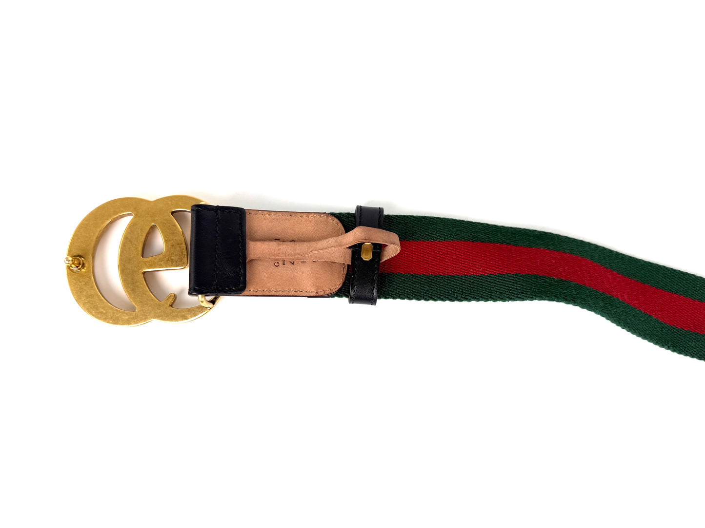 GUCCI Web Accent GG Logo Buckle Wide Canvas Leather Belt 95 38