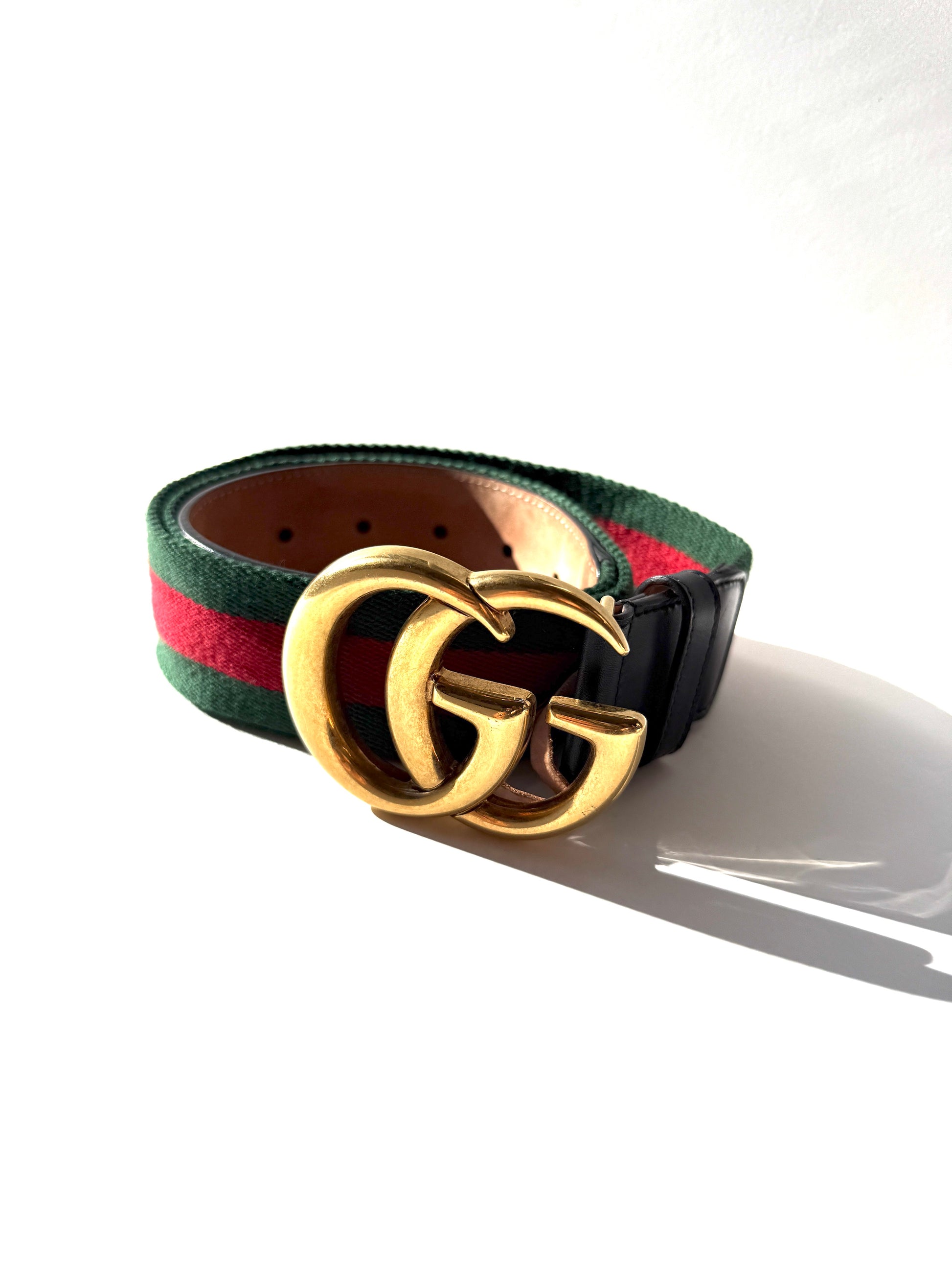 GUCCI Web Accent GG Logo Buckle Wide Canvas Leather Belt 95 38