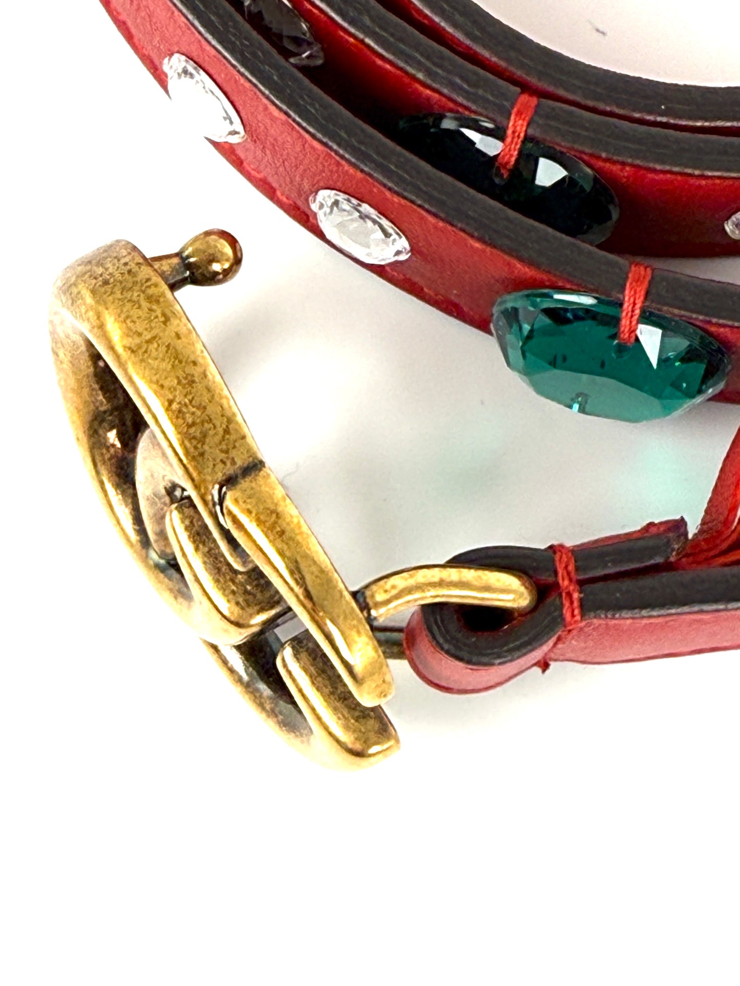 GUCCI GG Red Crystal Embellished Skinny Leather Belt 100 40