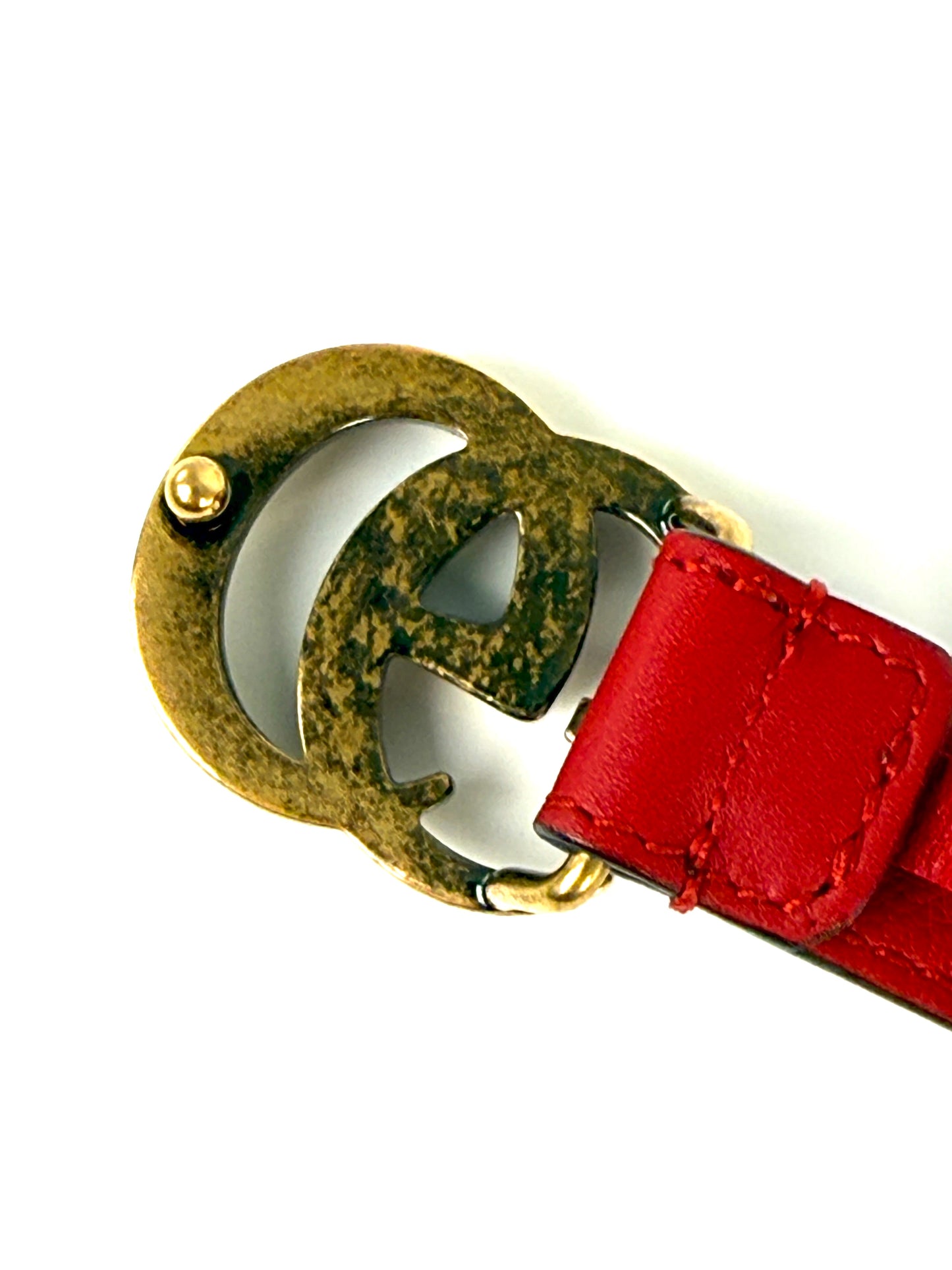 GUCCI GG Red Crystal Embellished Skinny Leather Belt 100 40