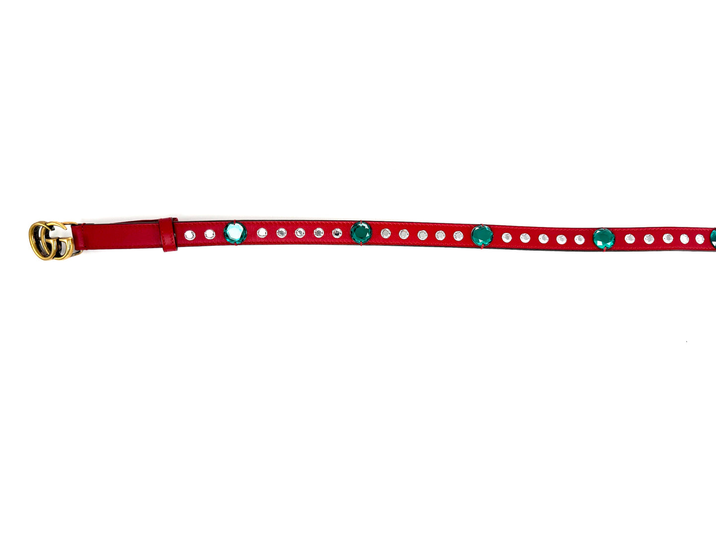 GUCCI GG Red Crystal Embellished Skinny Leather Belt 100 40